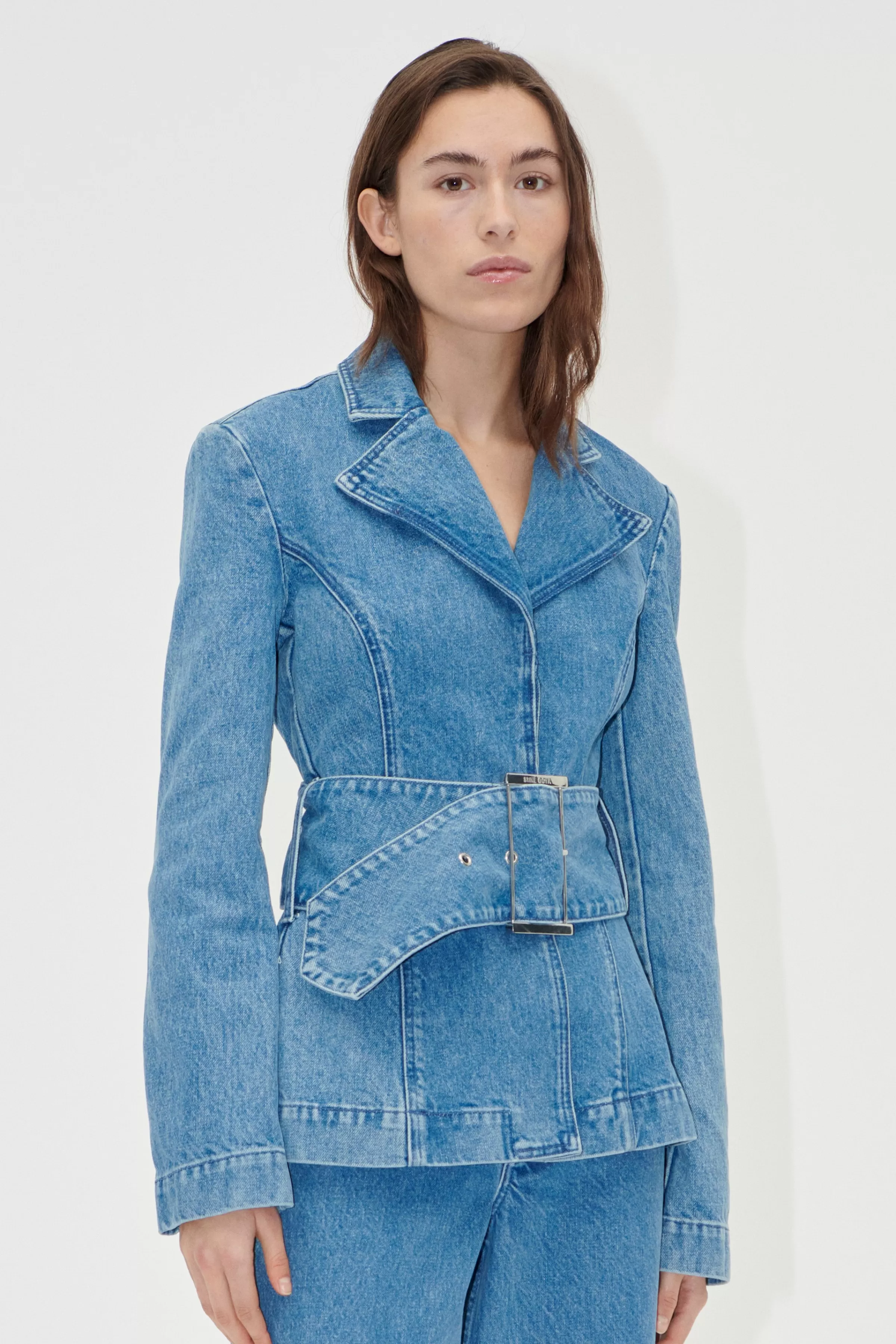 Denim-STINE GOYA Belted Tailored Jacket - Denim Blue DenimBlue