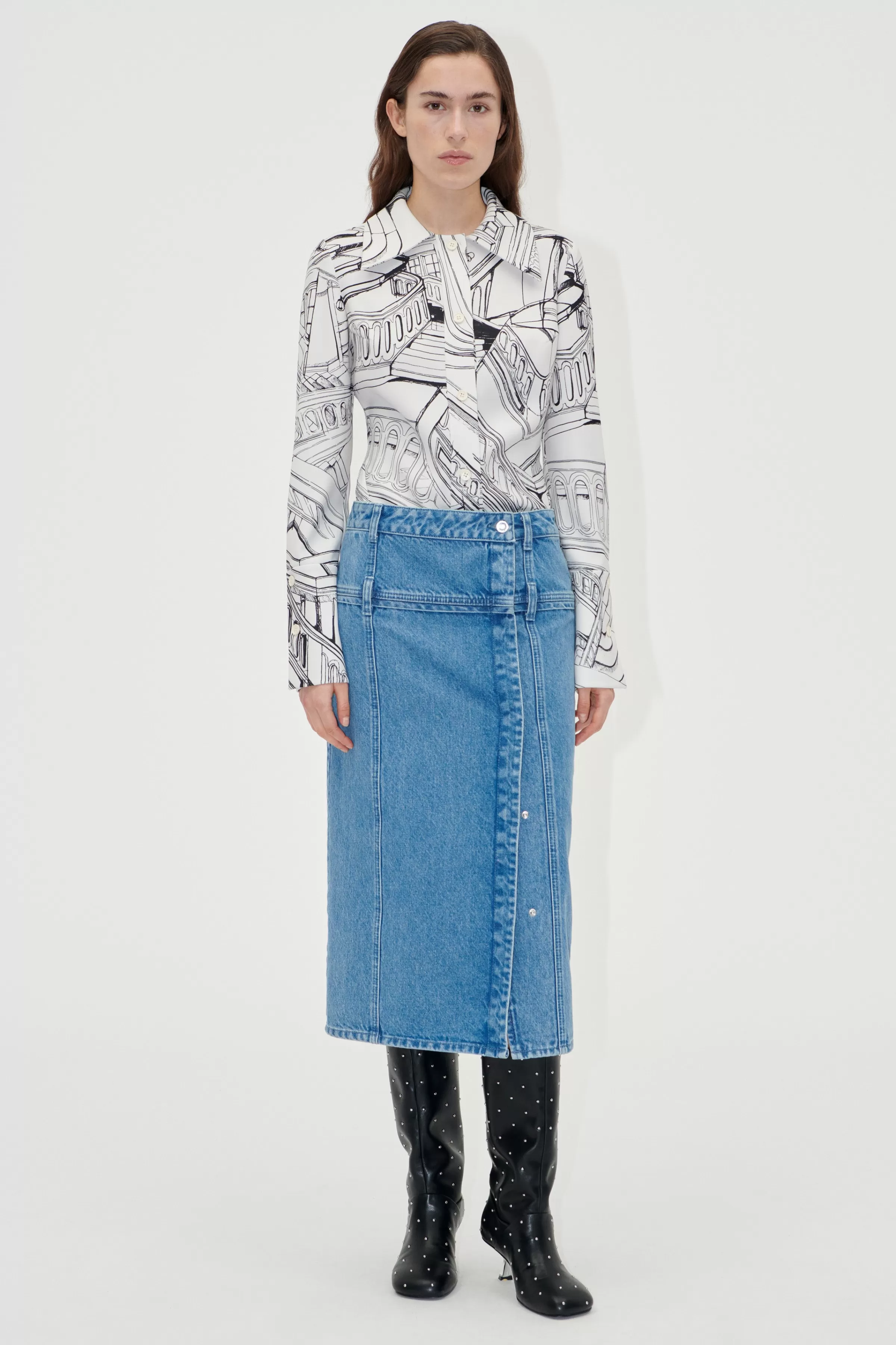 Skirts & Shorts | Denim-STINE GOYA Button Slit Detail Midi Skirt - Denim Blue DenimBlue