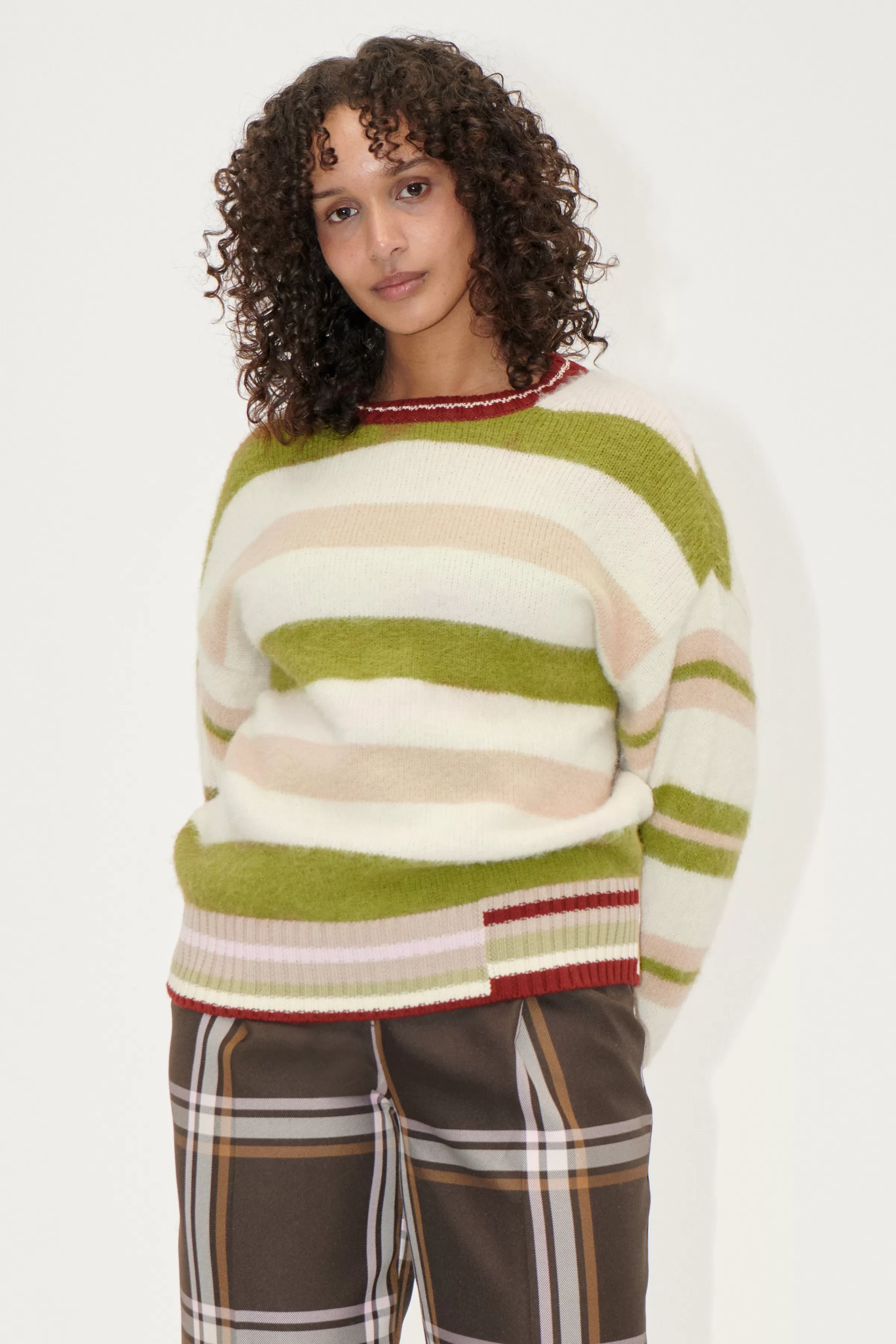 Knitwear-STINE GOYA Crew Neck Sweater - Alpaca Stripe AlpacaStripe