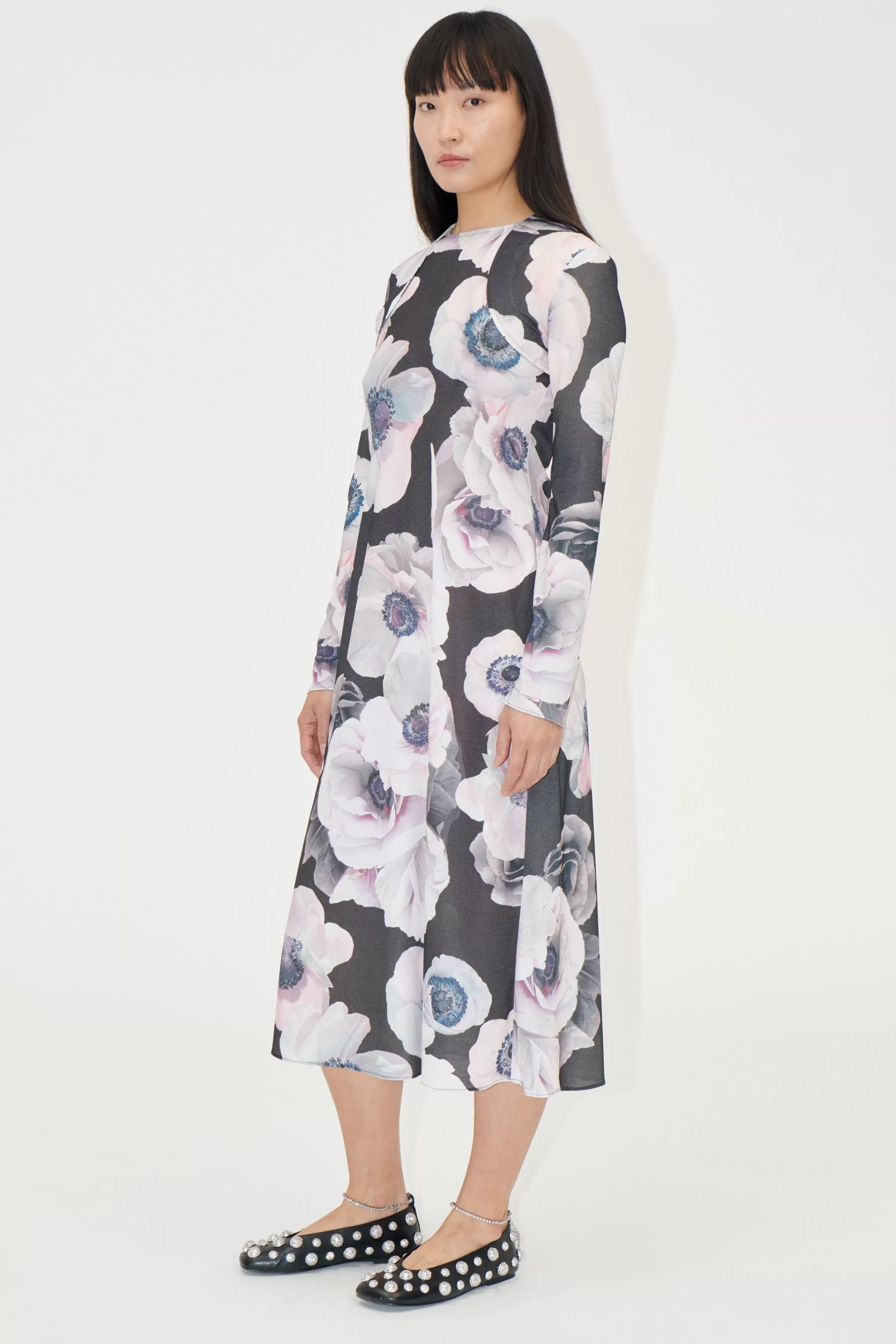 Dresses-STINE GOYA Crewneck Long Sleeve Midi Dress - Nostalgic Anemone NostalgicAnemone