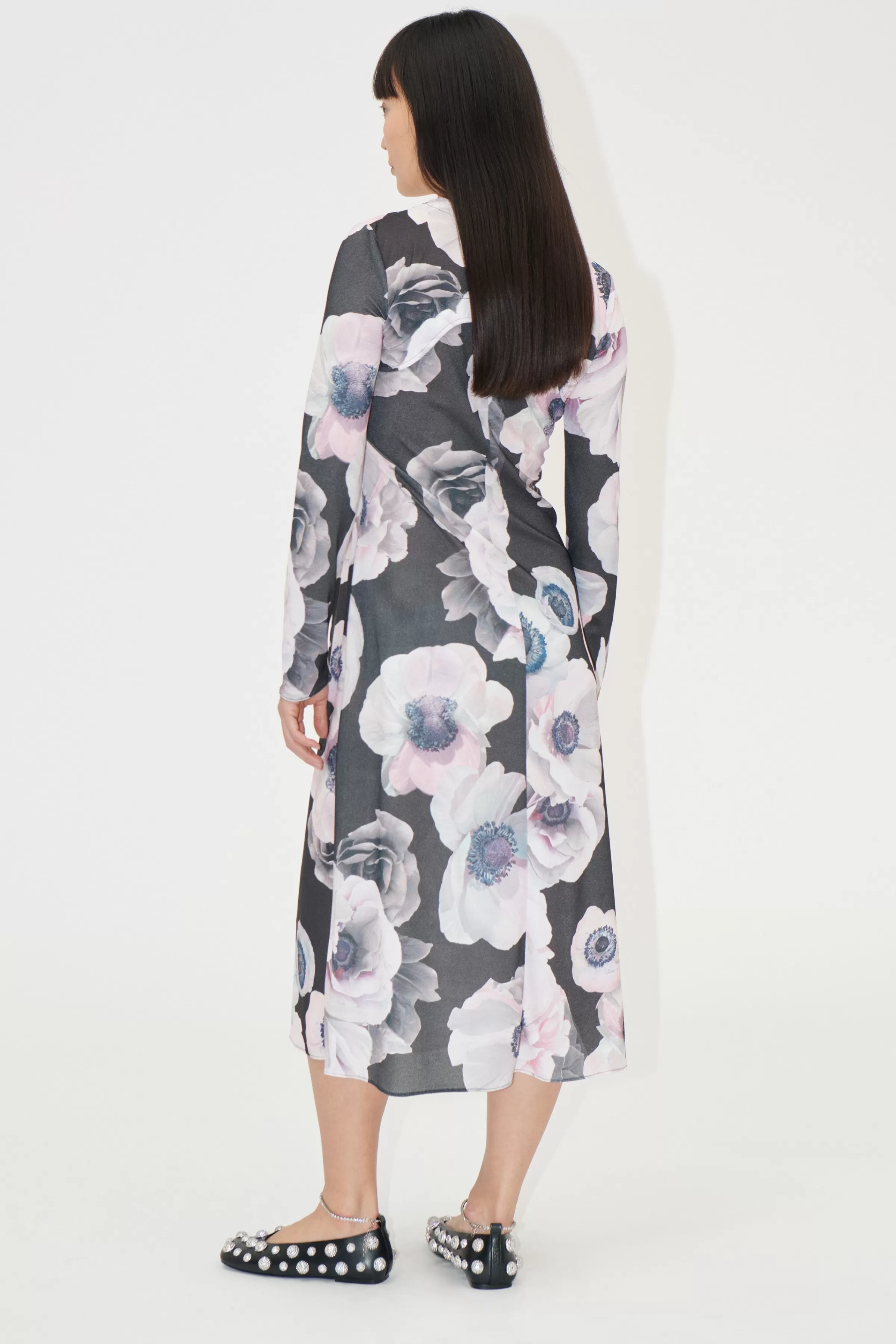 Dresses-STINE GOYA Crewneck Long Sleeve Midi Dress - Nostalgic Anemone NostalgicAnemone