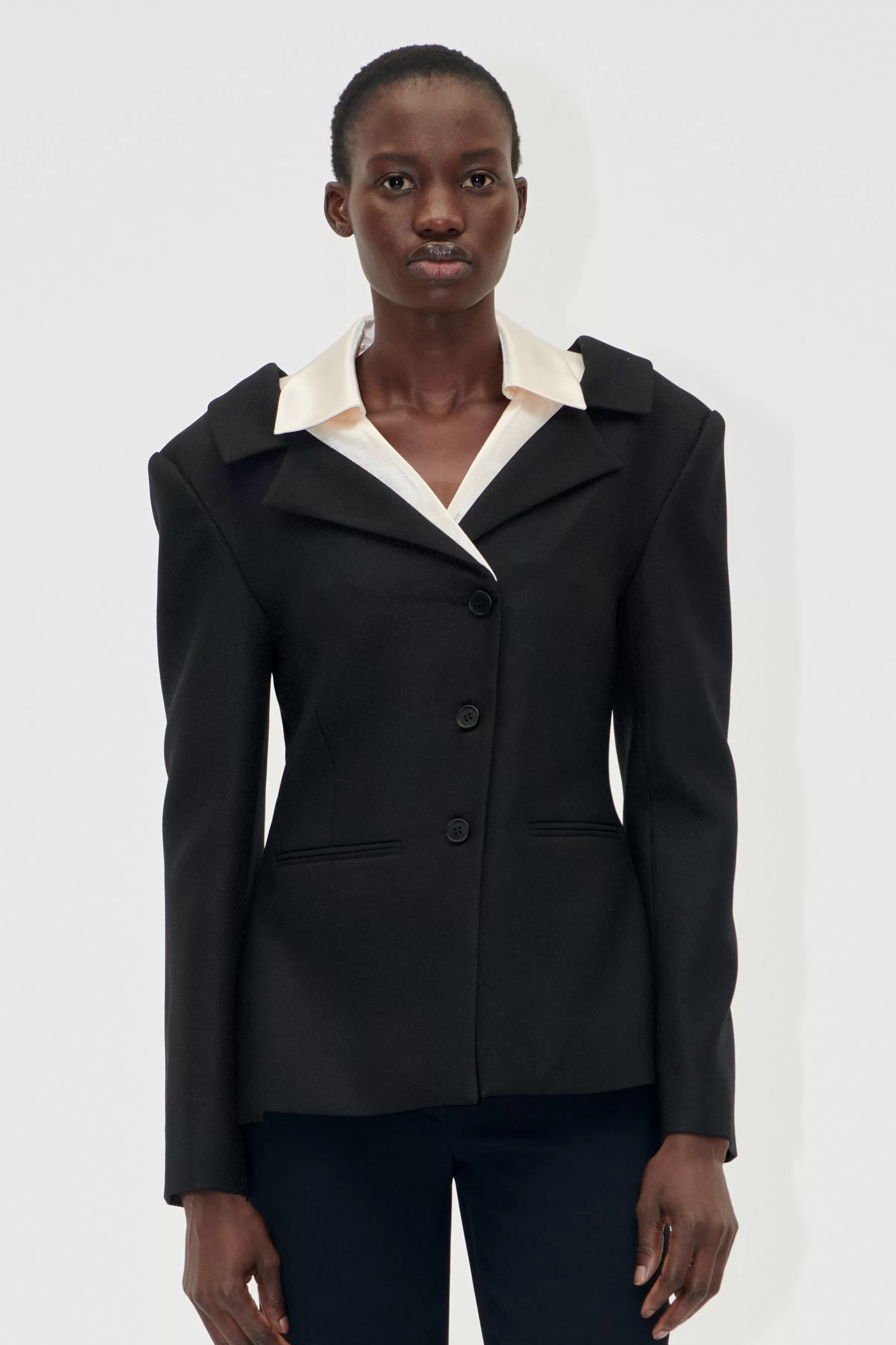 Tailoring-STINE GOYA Double Collar Tailored Jacket - Black / Butter Milk