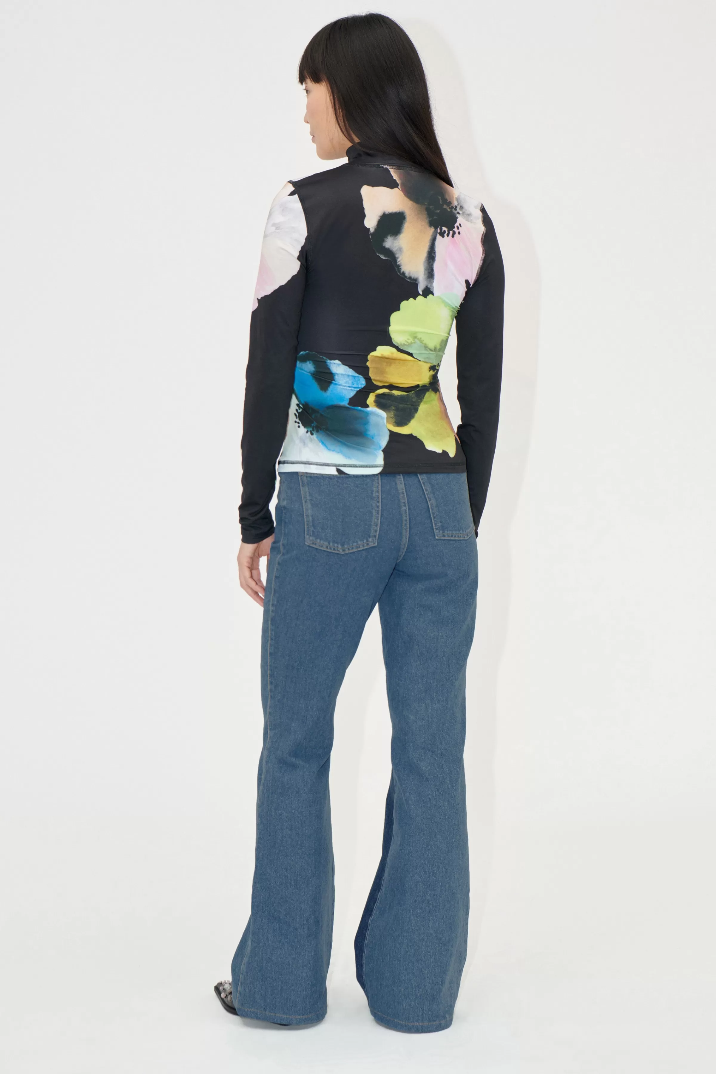 Tops & Shirts-STINE GOYA Elastic High Neck Collared Top - Watercolor Bloom Maxi WatercolorBloomMaxi