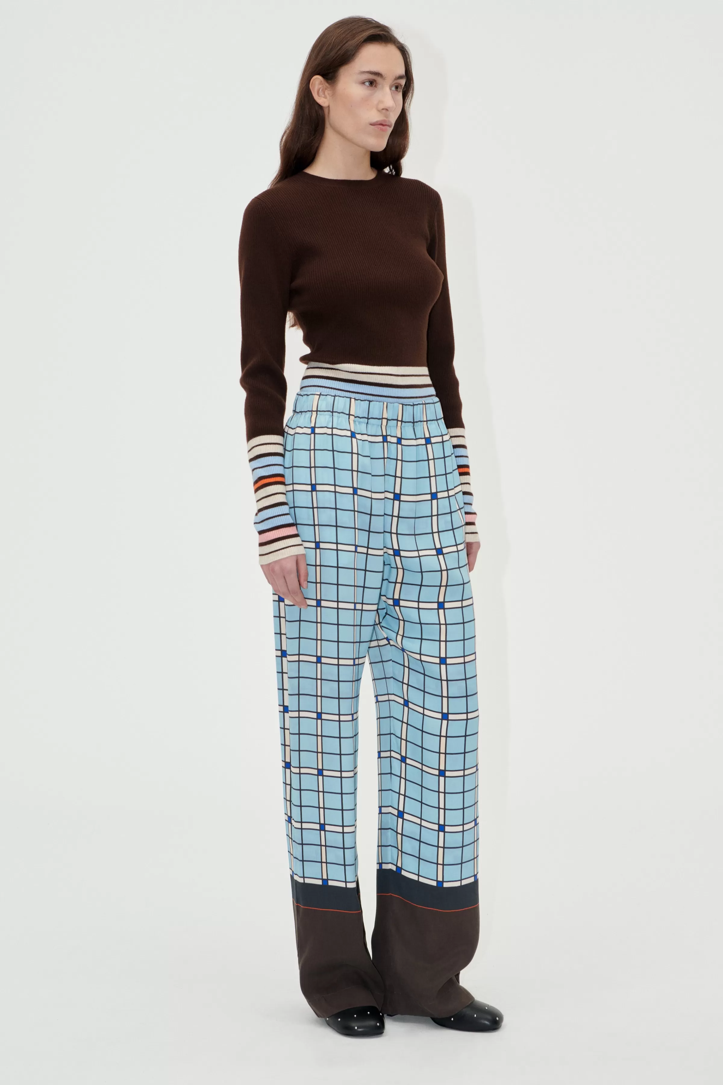 Pants-STINE GOYA Elasticated Long Pants - Window Check WindowCheck