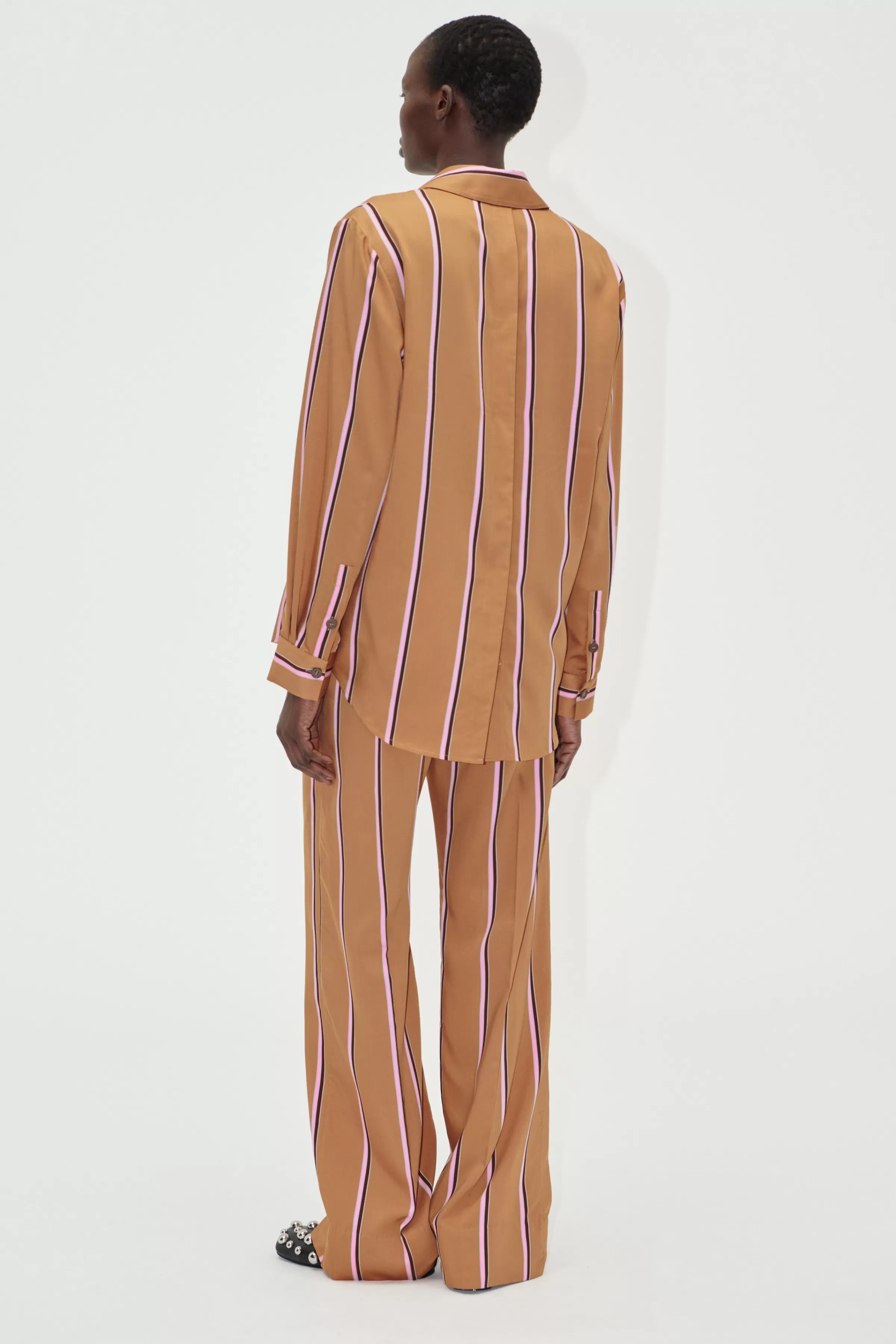 Pants-STINE GOYA Gathered Long Pants - Cocoa Stripes CocoaStripes