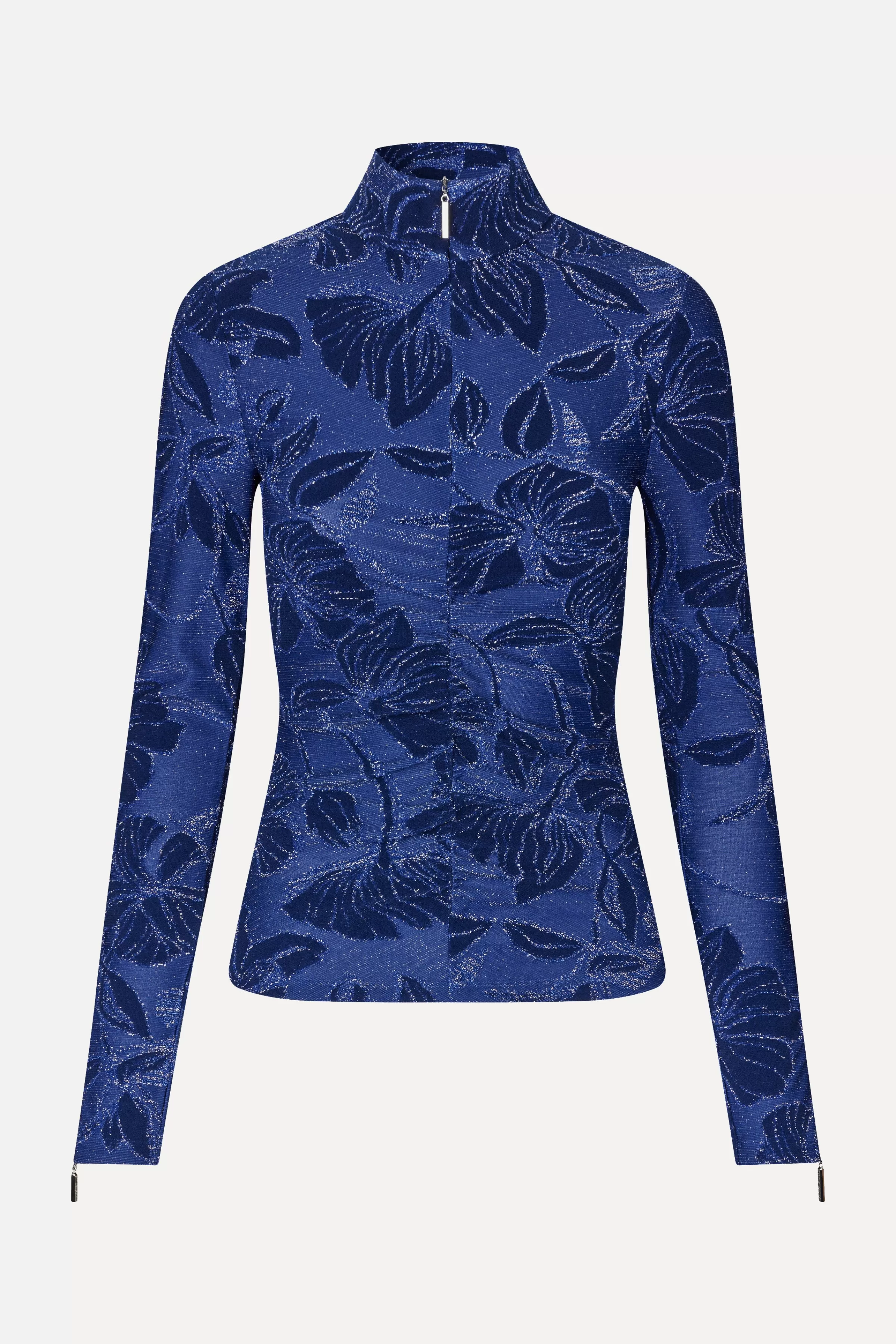 Tops & Shirts-STINE GOYA Gathered Long Sleeve High Neck Collar Top - Fine Line Poppies FineLinePoppies