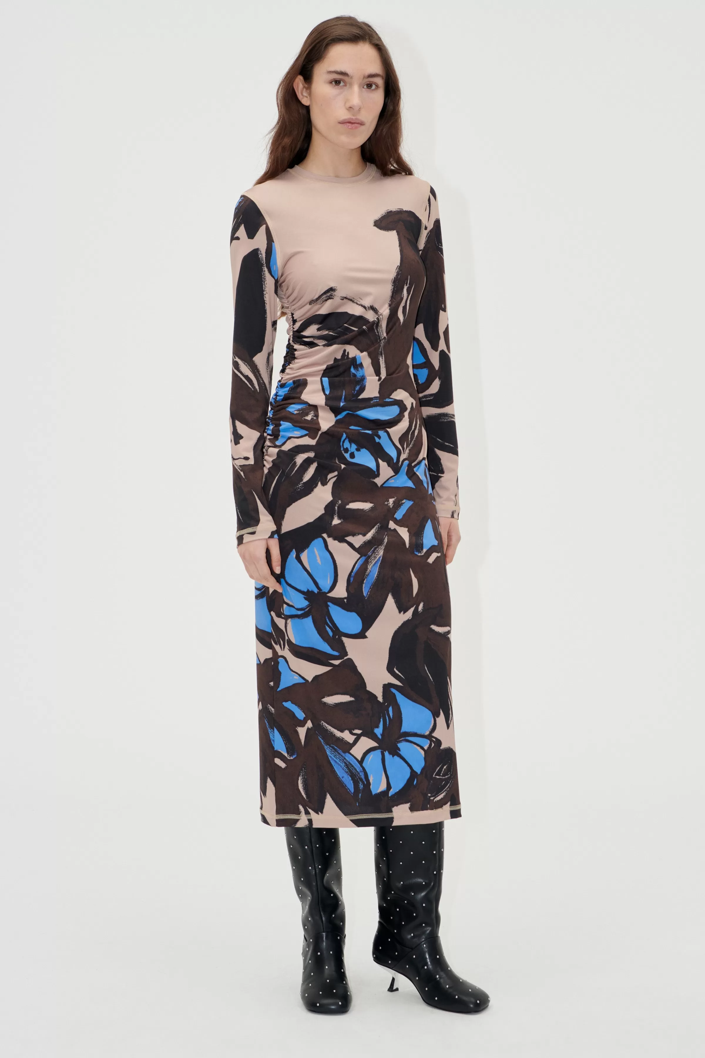 Dresses-STINE GOYA Gathered Long Sleeve Midi Dress - Eccentric Floral EccentricFloral