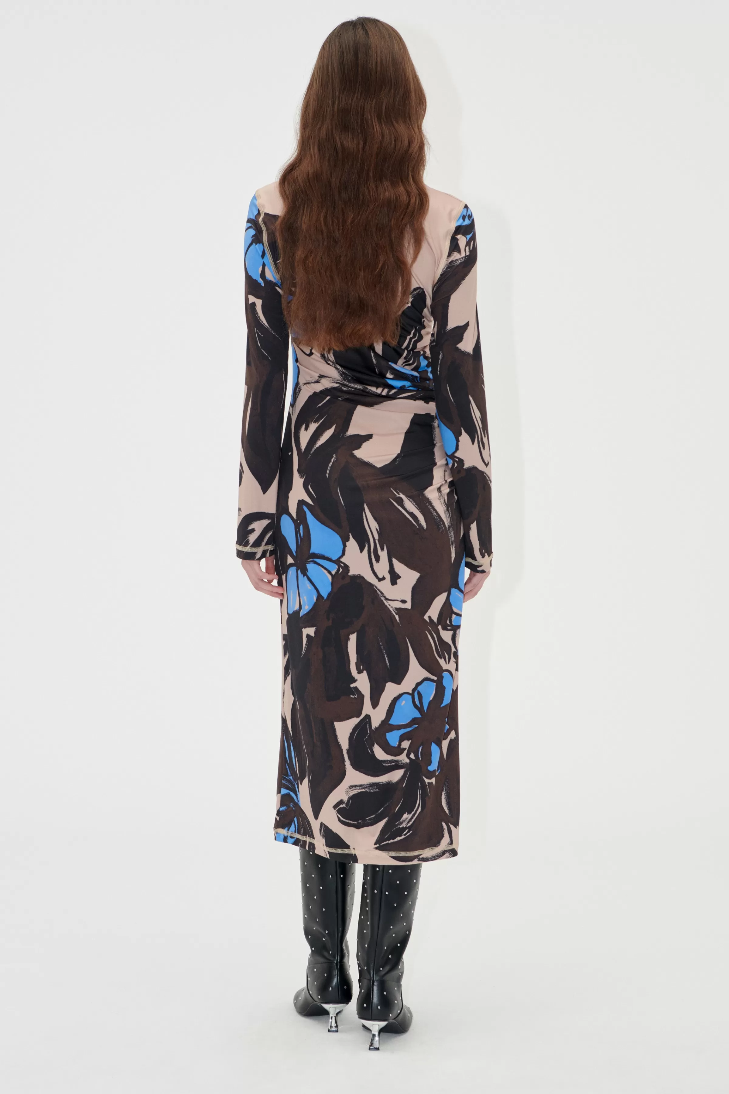 Dresses-STINE GOYA Gathered Long Sleeve Midi Dress - Eccentric Floral EccentricFloral