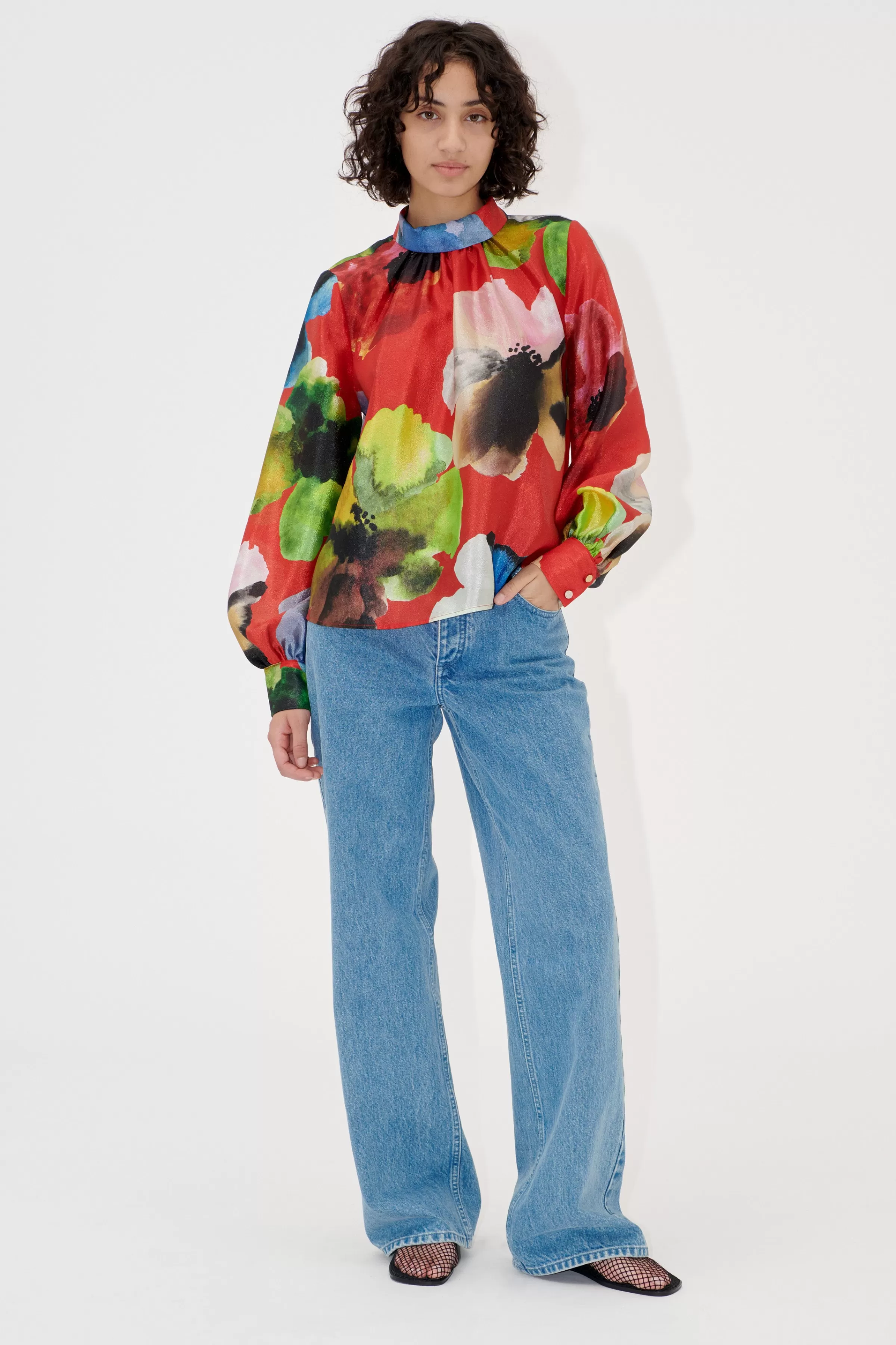 Tops & Shirts-STINE GOYA Gathered Long Sleeve Top - Bloom In Red BloomInRed