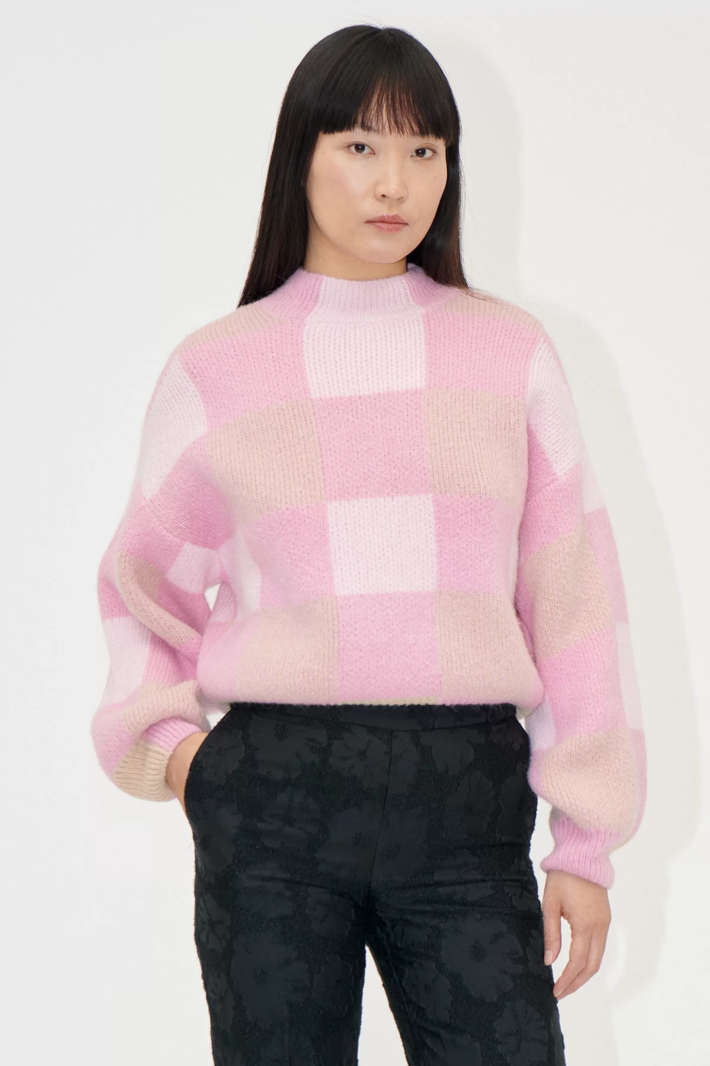 Knitwear-STINE GOYA Gingham Check Sweater - Pink Gingham Check PinkGinghamCheck