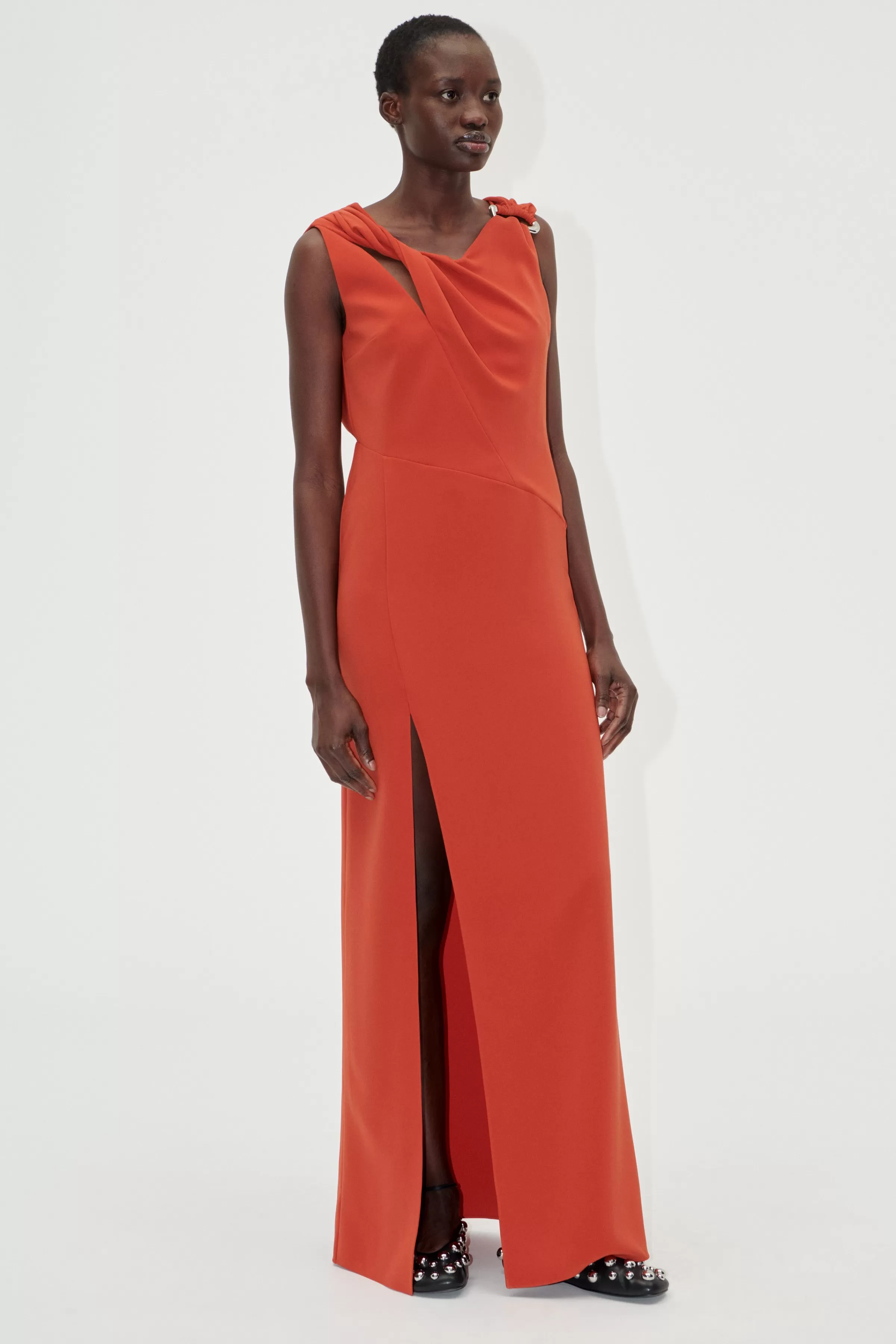 Dresses-STINE GOYA Knotted Floor Length Dress - Red Ochre RedOchre