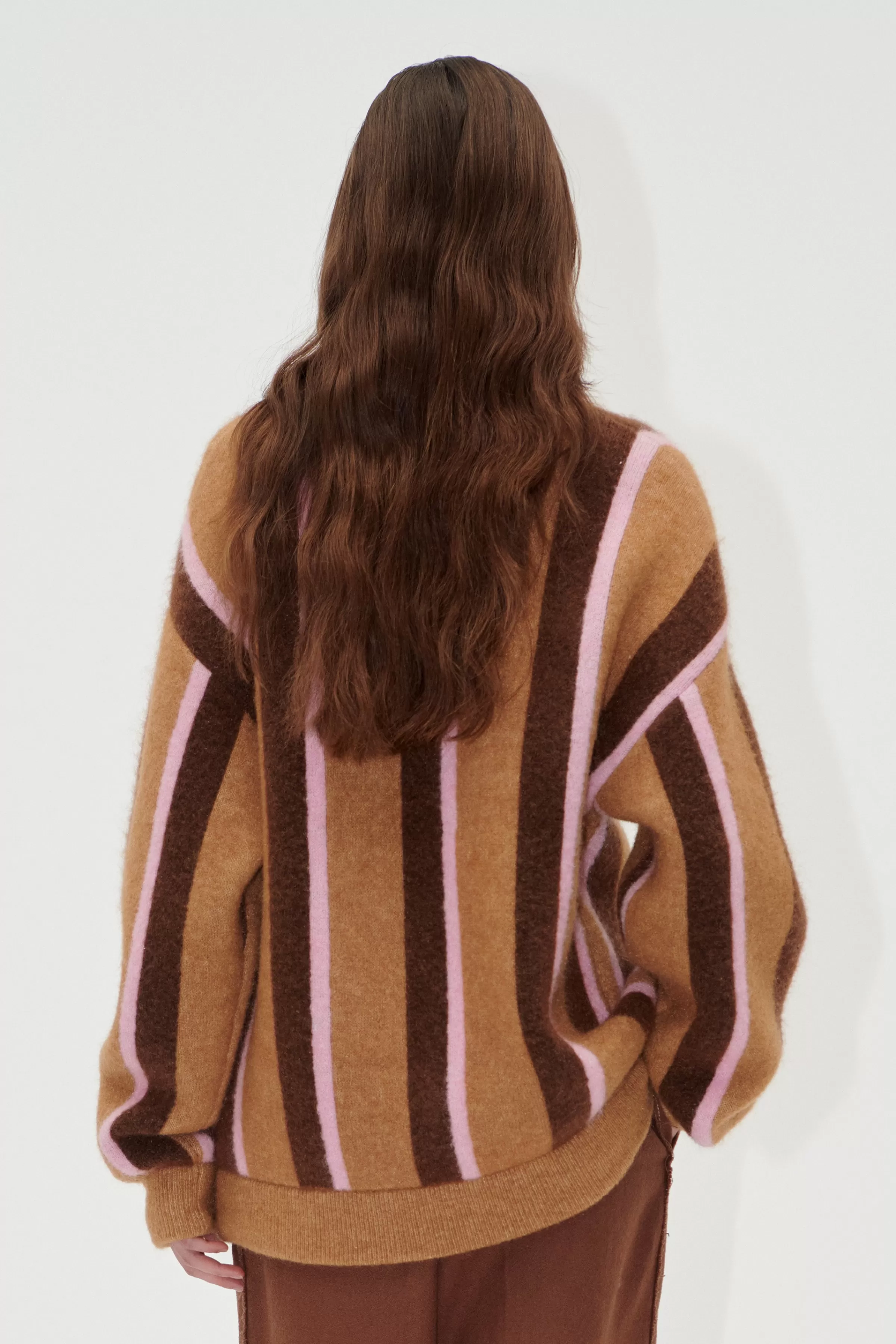 Knitwear-STINE GOYA Long Sleeve Cardigan - Cocoa Stripes CocoaStripes