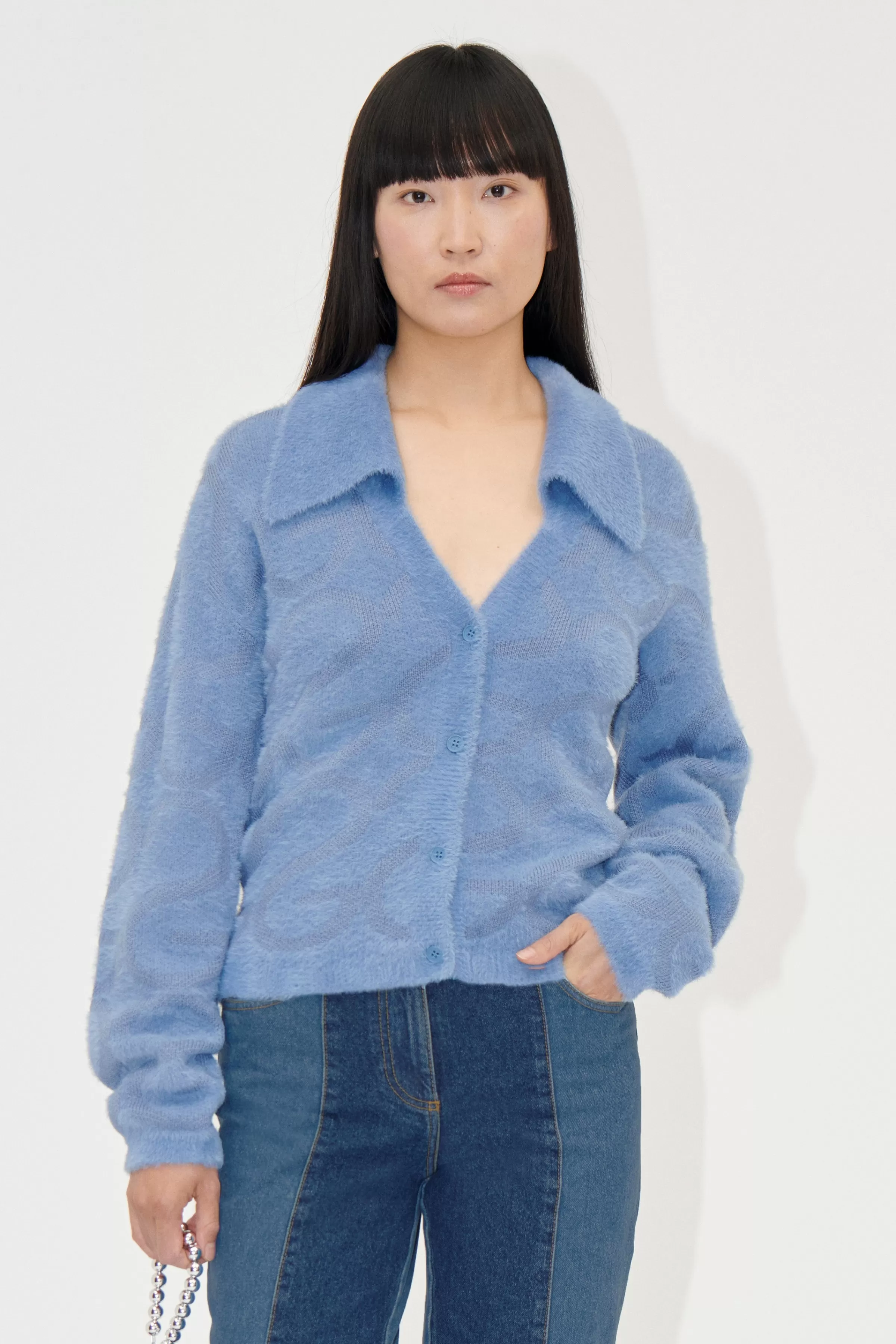 Knitwear-STINE GOYA Long Sleeve Cardigan - Infinity Blue InfinityBlue