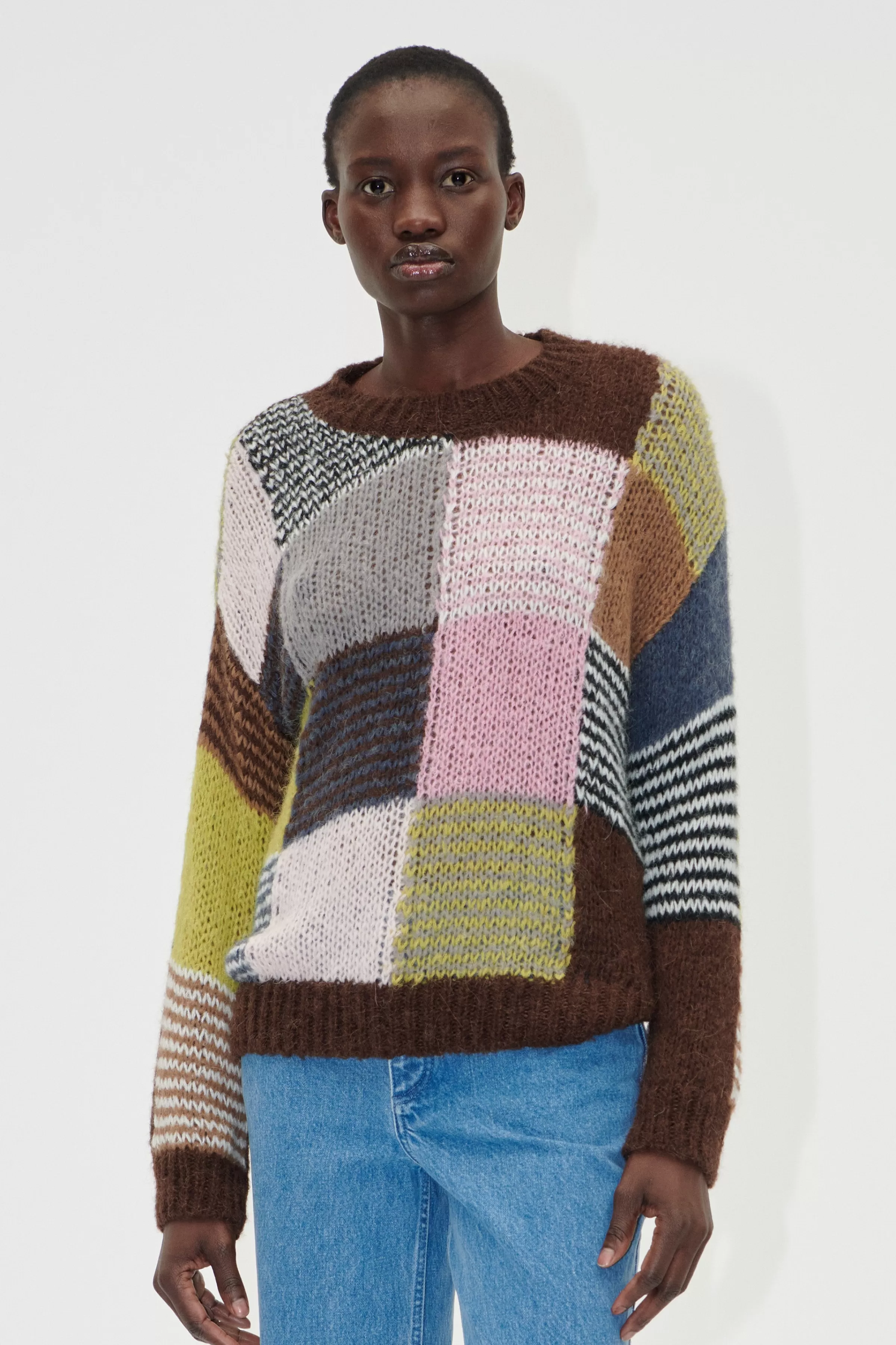 Knitwear-STINE GOYA Long Sleeve Jumper - Multi Checks MultiChecks