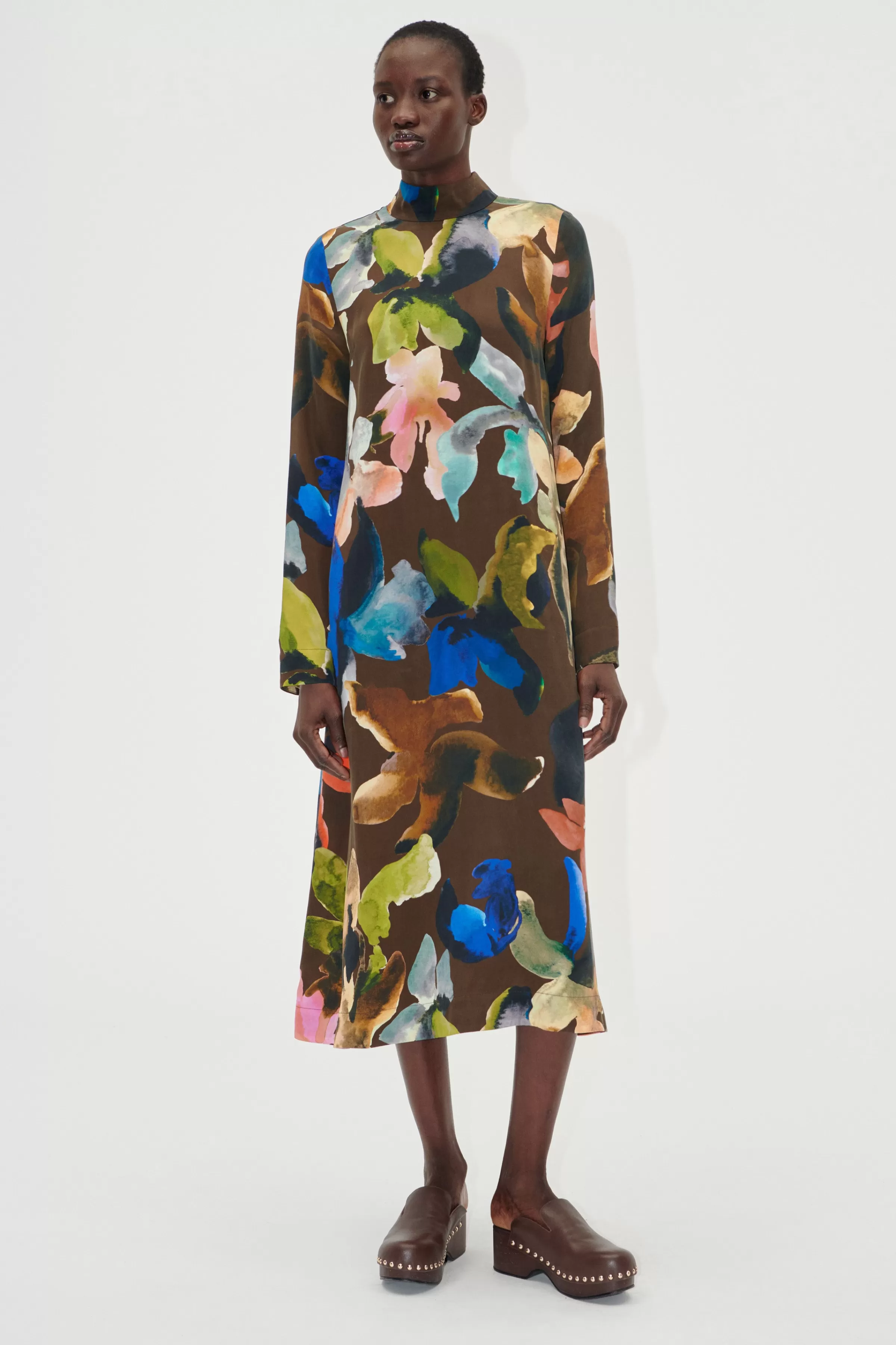 Dresses-STINE GOYA Long Sleeve Midi Dress - Aquarelle Garden AquarelleGarden