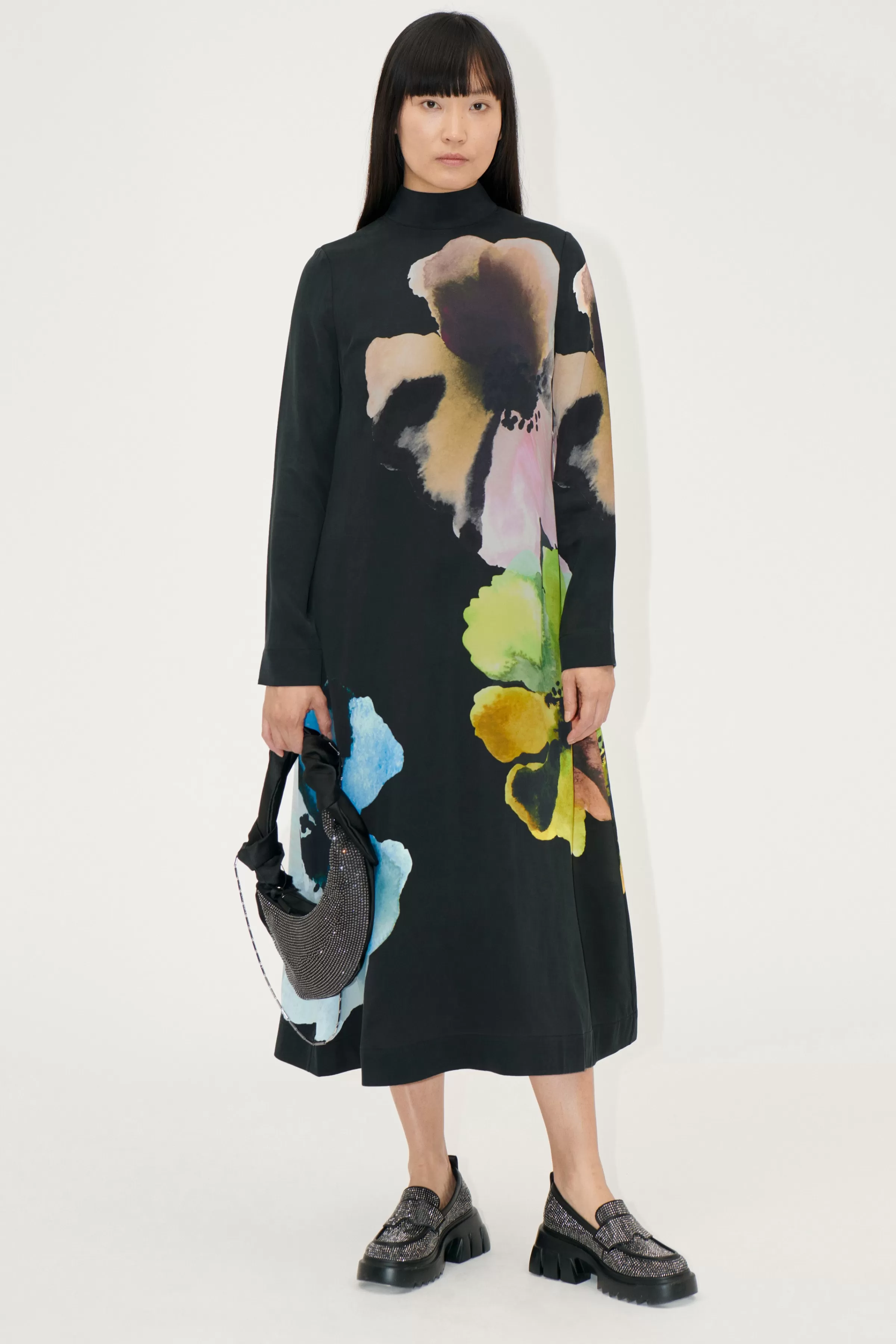 Dresses-STINE GOYA Long Sleeve Midi Dress - Watercolor Bloom Maxi WatercolorBloomMaxi