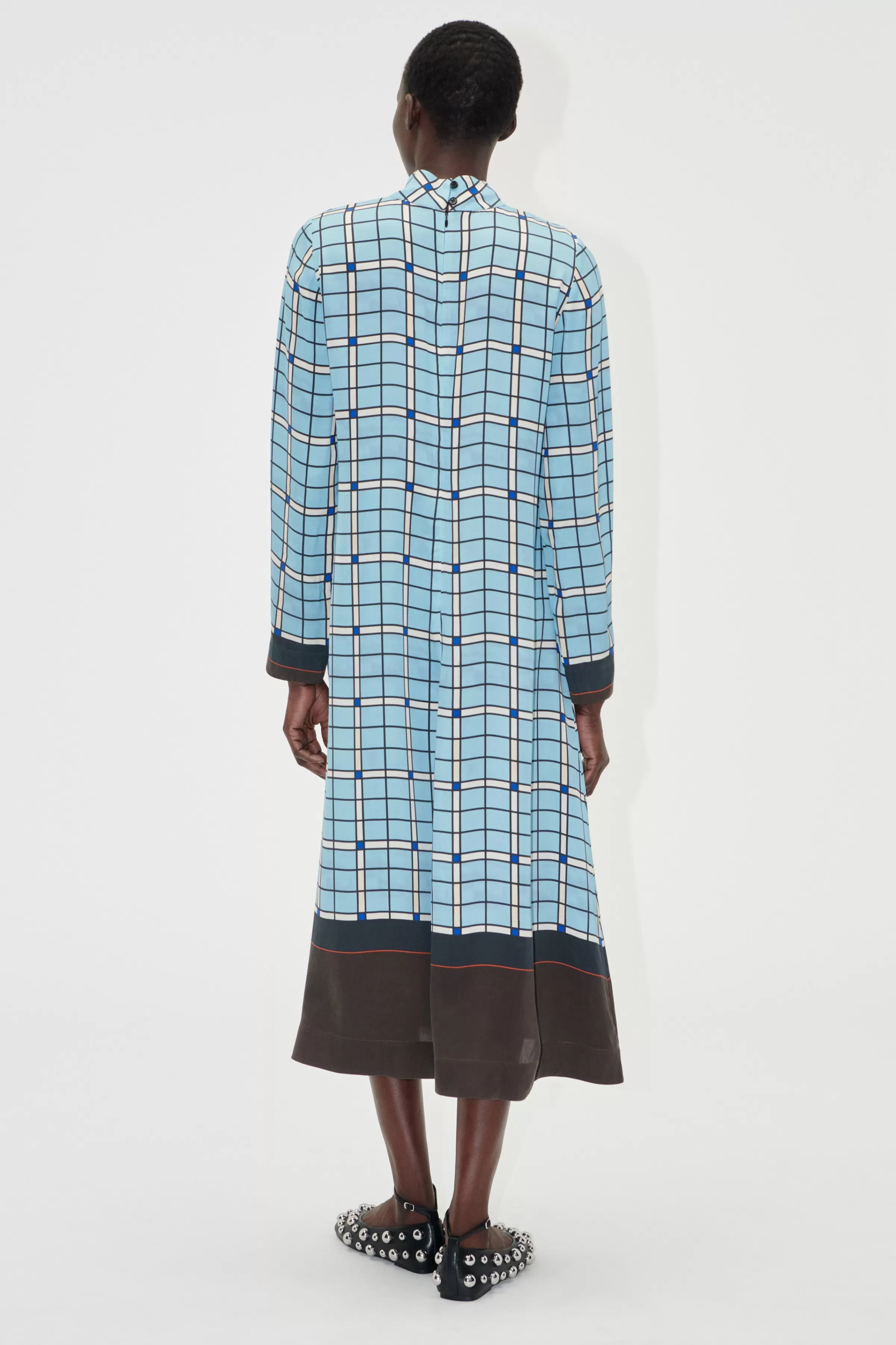 Dresses-STINE GOYA Long Sleeve Midi Dress - Window Check WindowCheck