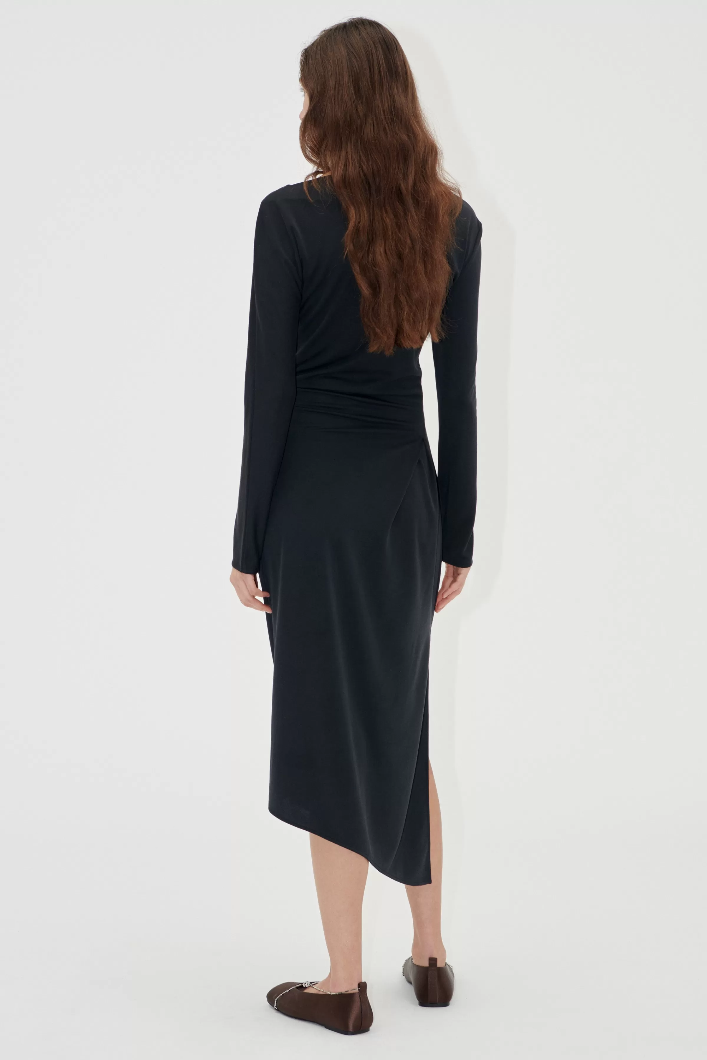 Dresses-STINE GOYA Long Sleeve Midi Dress With Fixed Buckle - Jet Black JetBlack