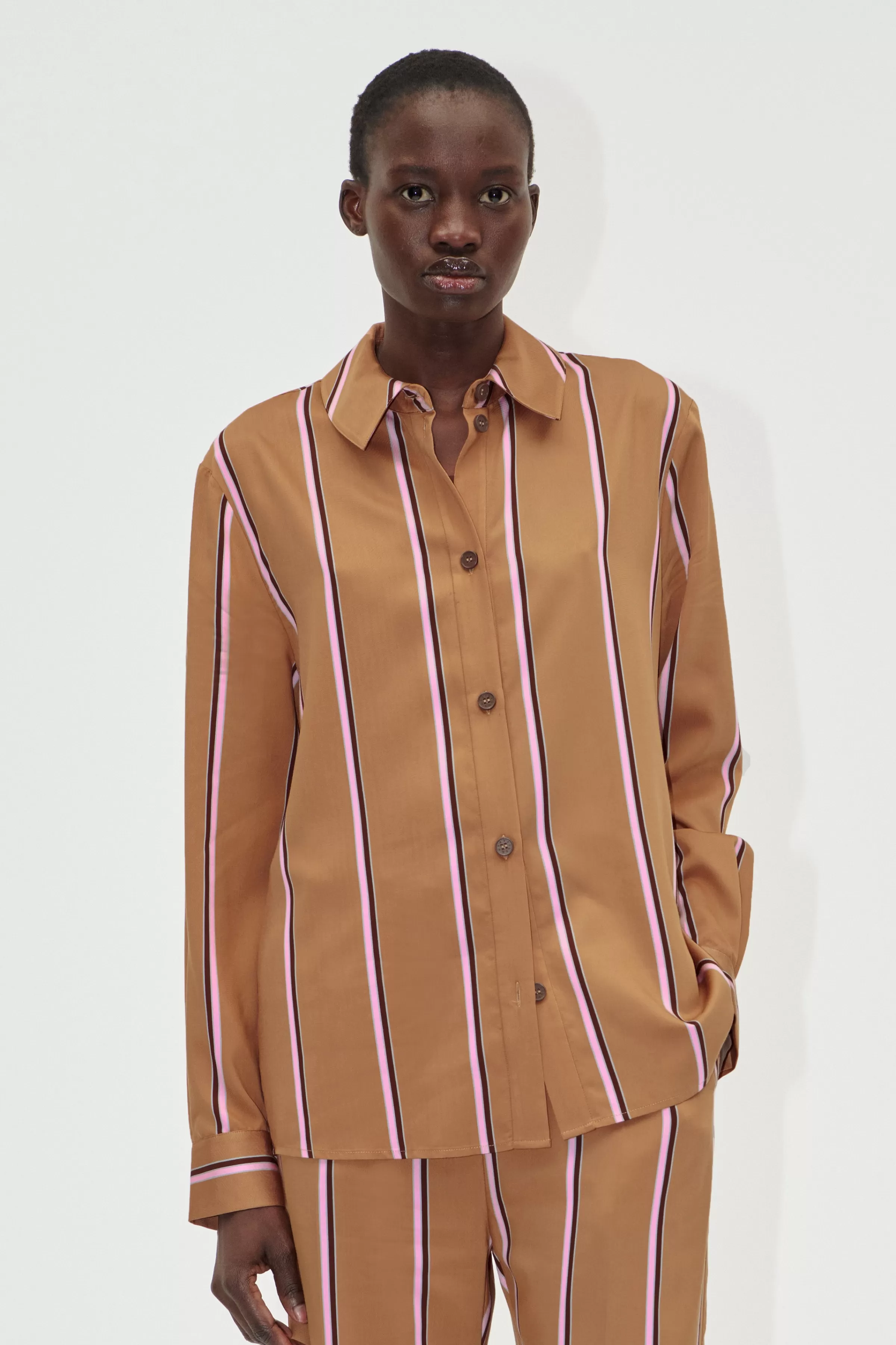 Tops & Shirts-STINE GOYA Long Sleeve Shirt - Cocoa Stripes CocoaStripes