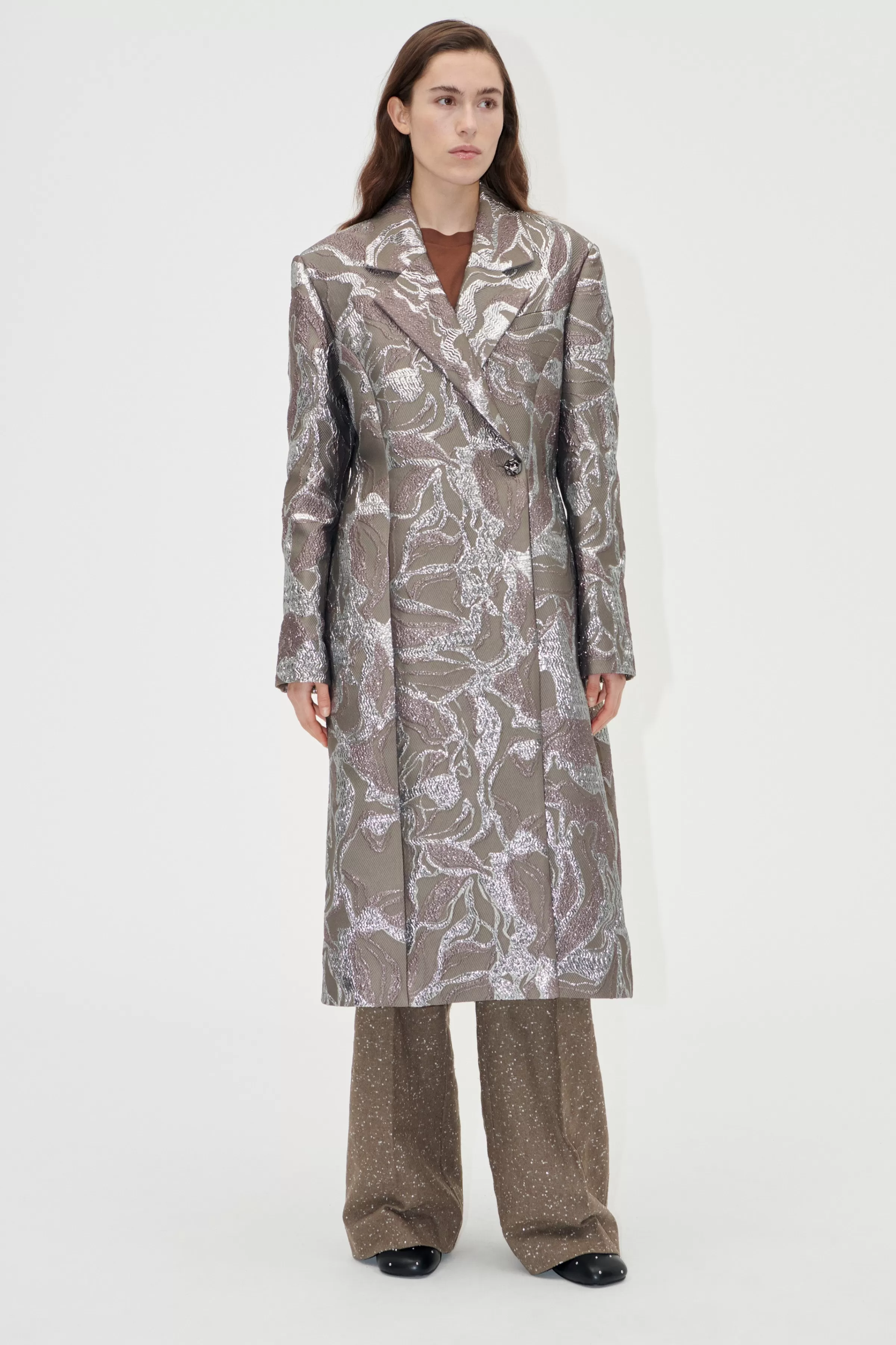 Outerwear-STINE GOYA Long Sleeve Straight Coat - Abstract Foliage AbstractFoliage