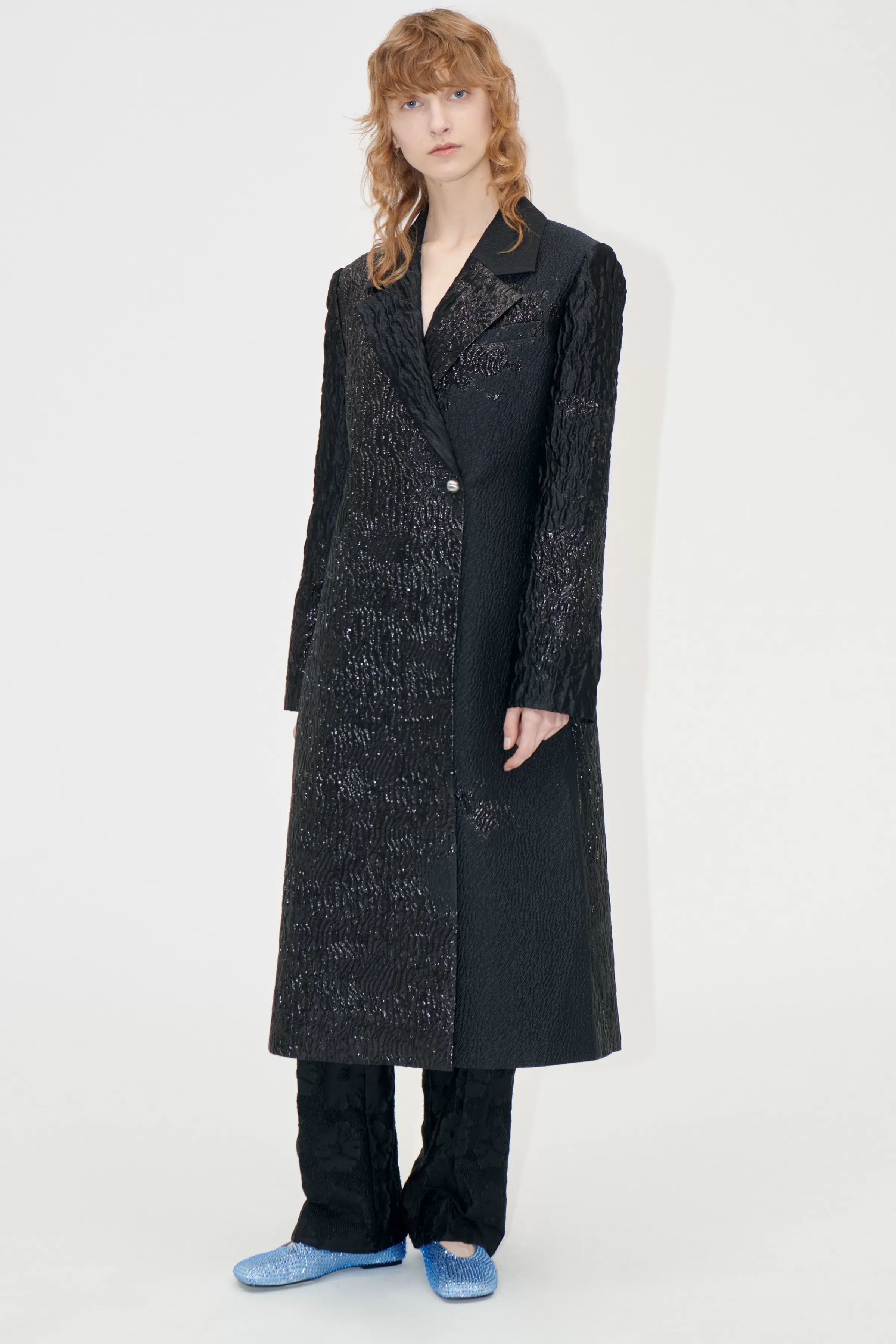 Outerwear-STINE GOYA Long Sleeve Straight Coat - Black Impressionist Hue BlackImpressionistHue