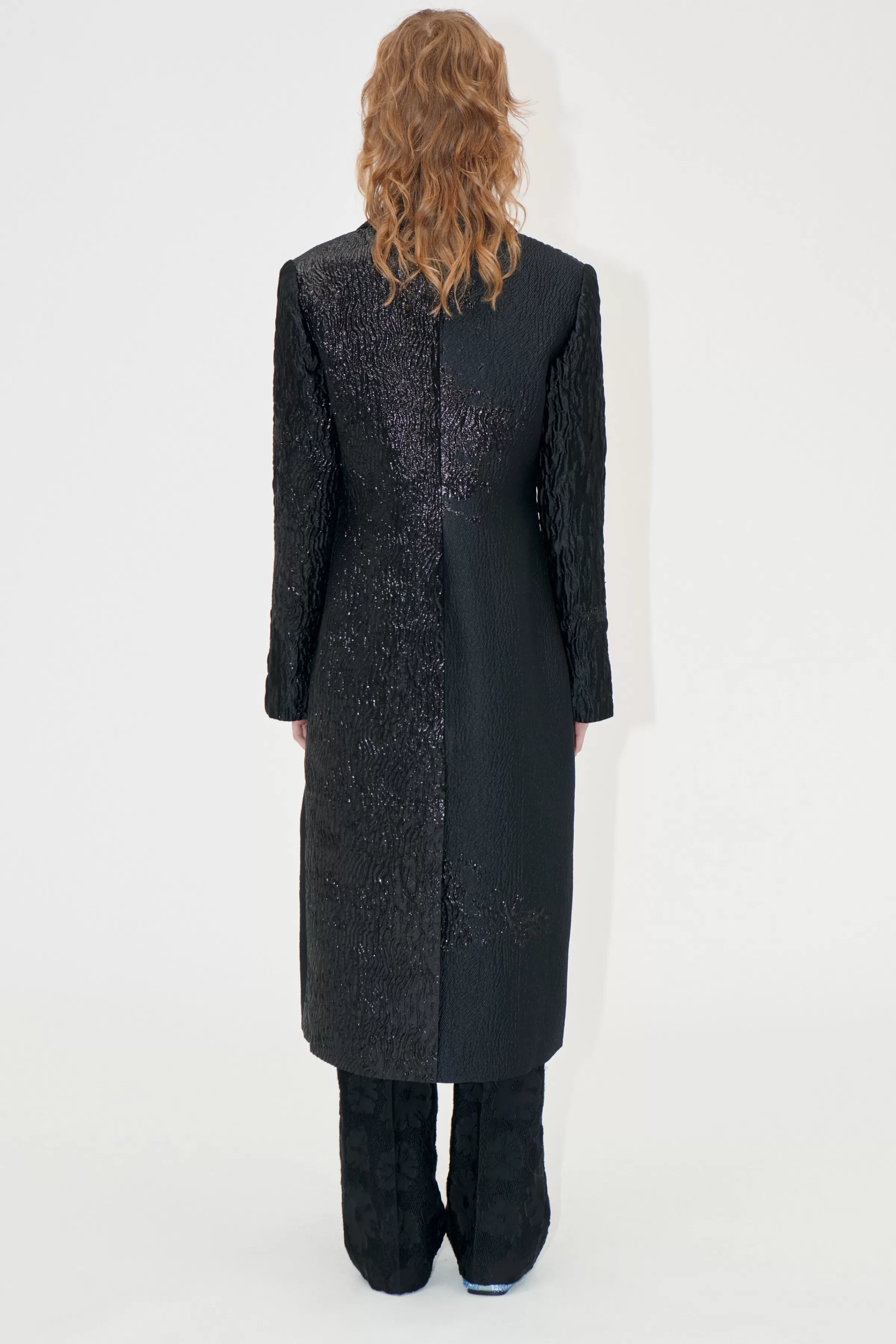 Outerwear-STINE GOYA Long Sleeve Straight Coat - Black Impressionist Hue BlackImpressionistHue