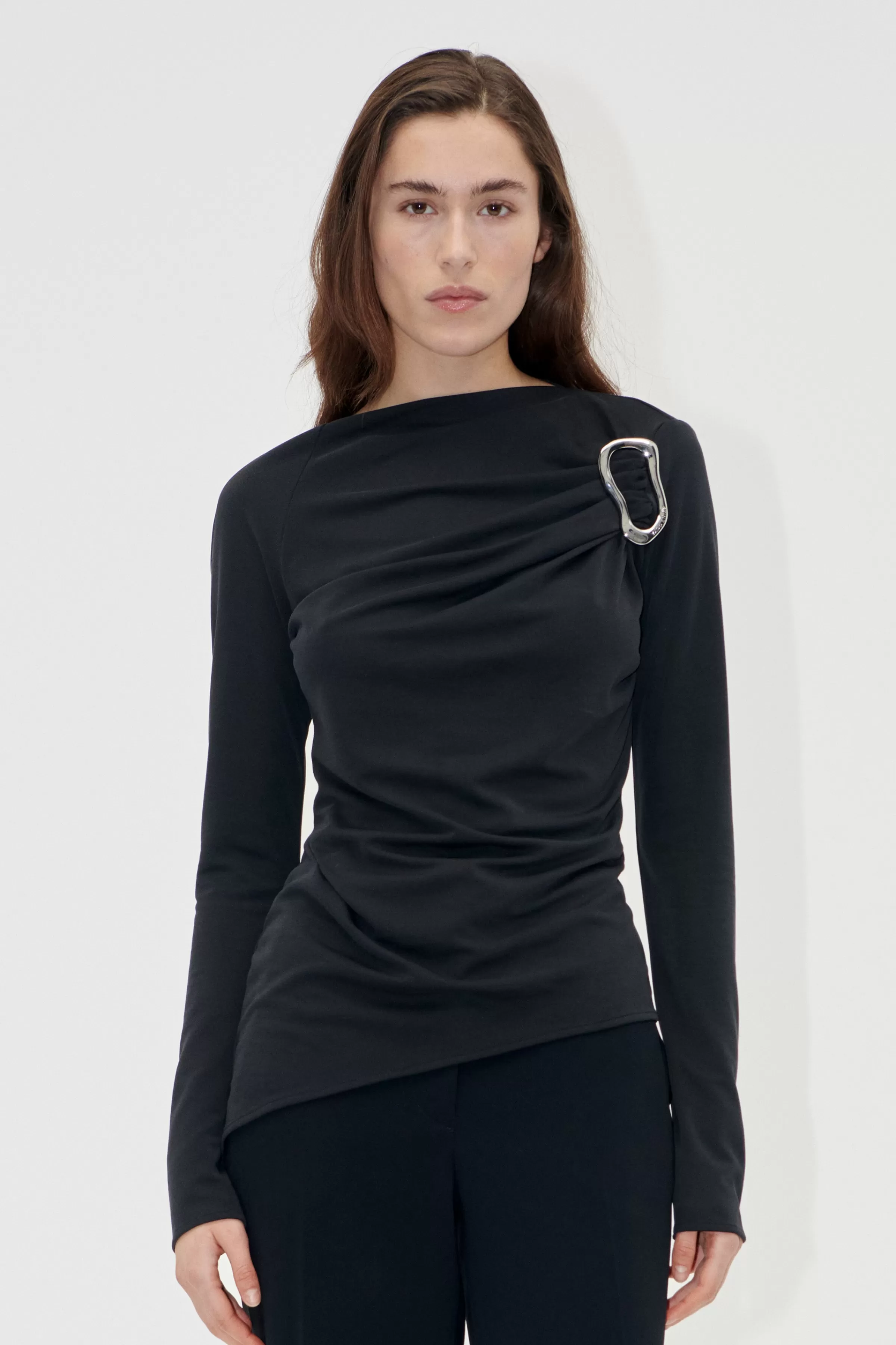 Tops & Shirts-STINE GOYA Long Sleeve Top With Fixed Buckle - Jet Black JetBlack