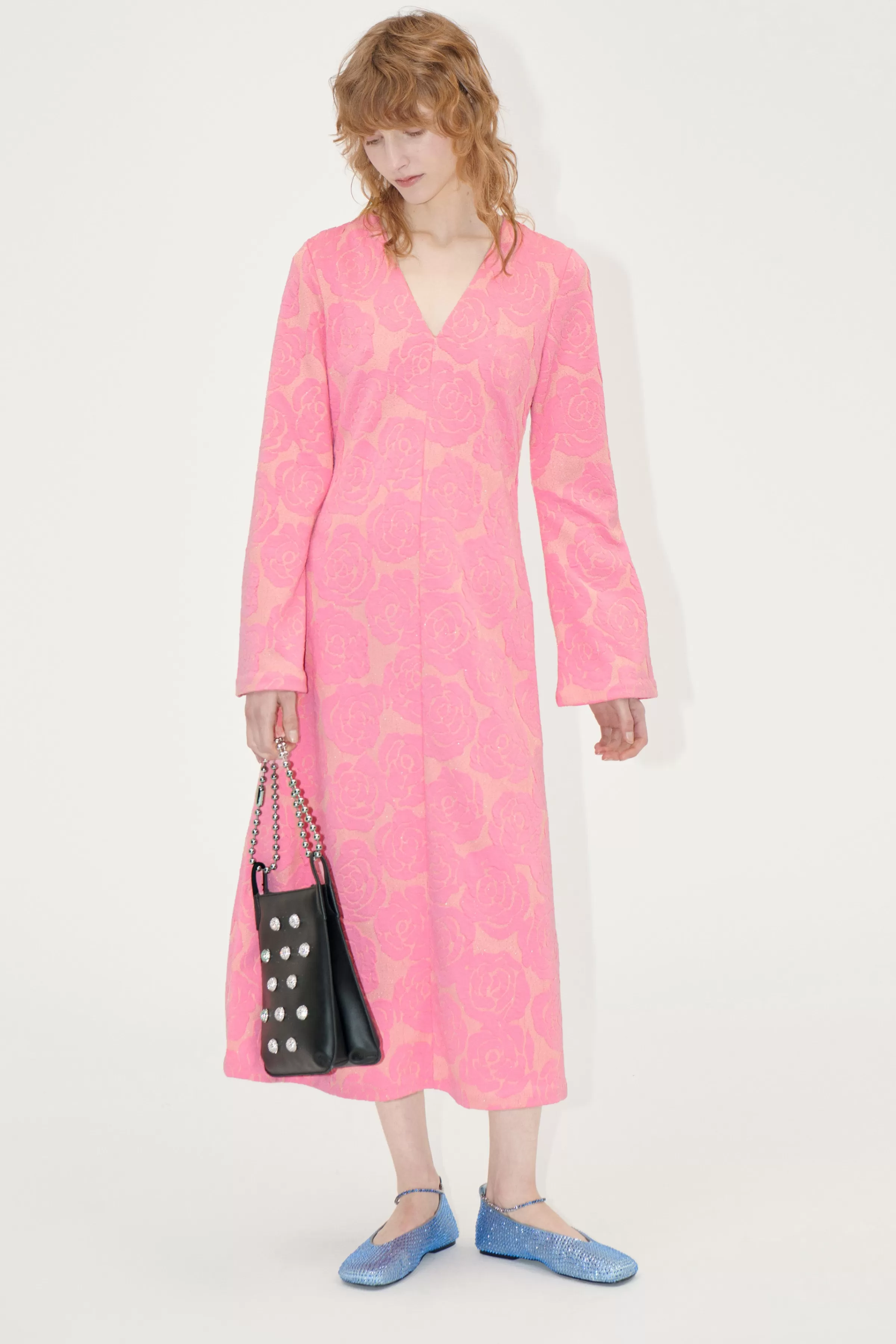 Dresses-STINE GOYA Long Sleeve V Neck Dress - Rose Relief RoseRelief