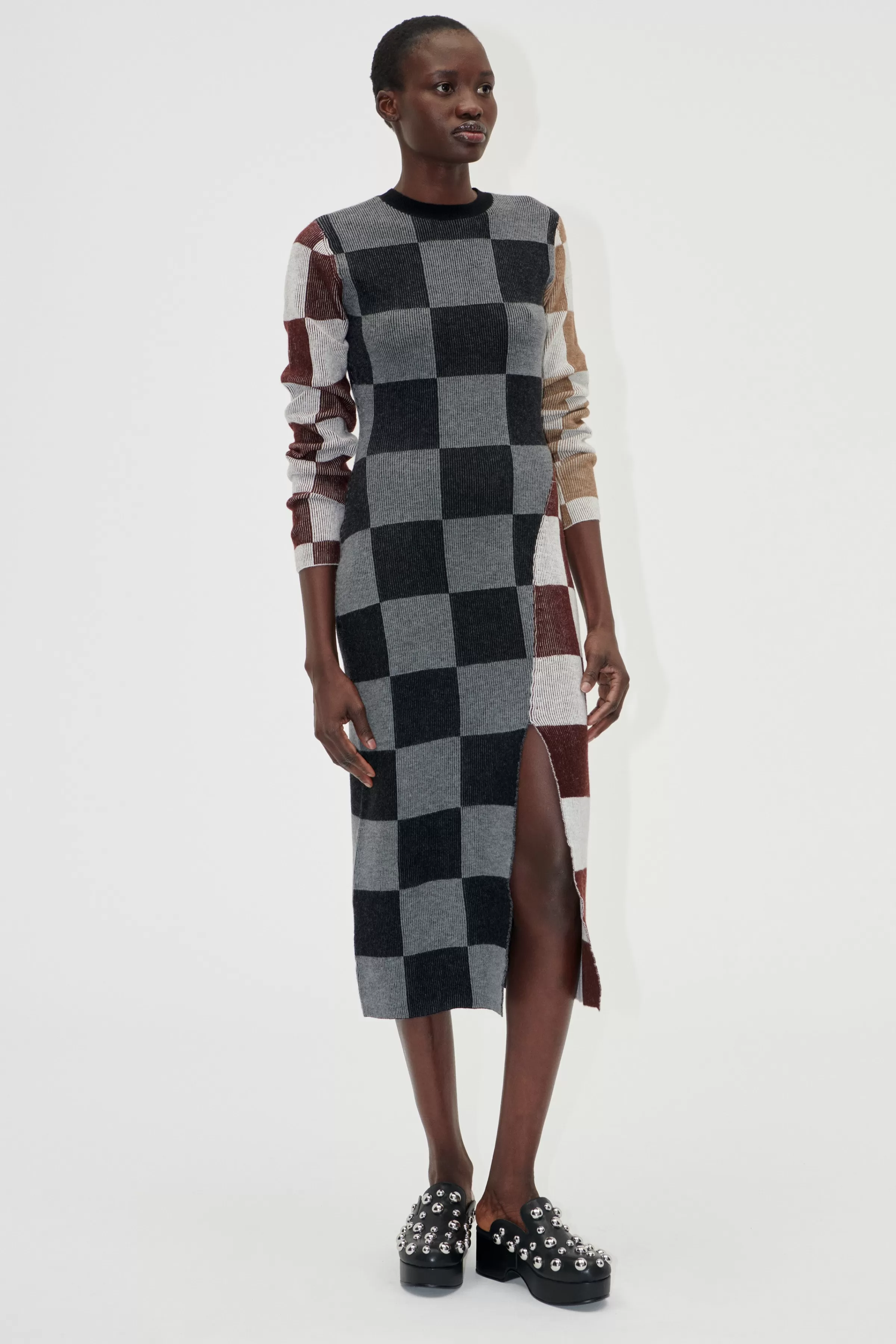 Knitwear | Dresses-STINE GOYA Midi Fitted Dress - Chocolate Combo ChocolateCombo