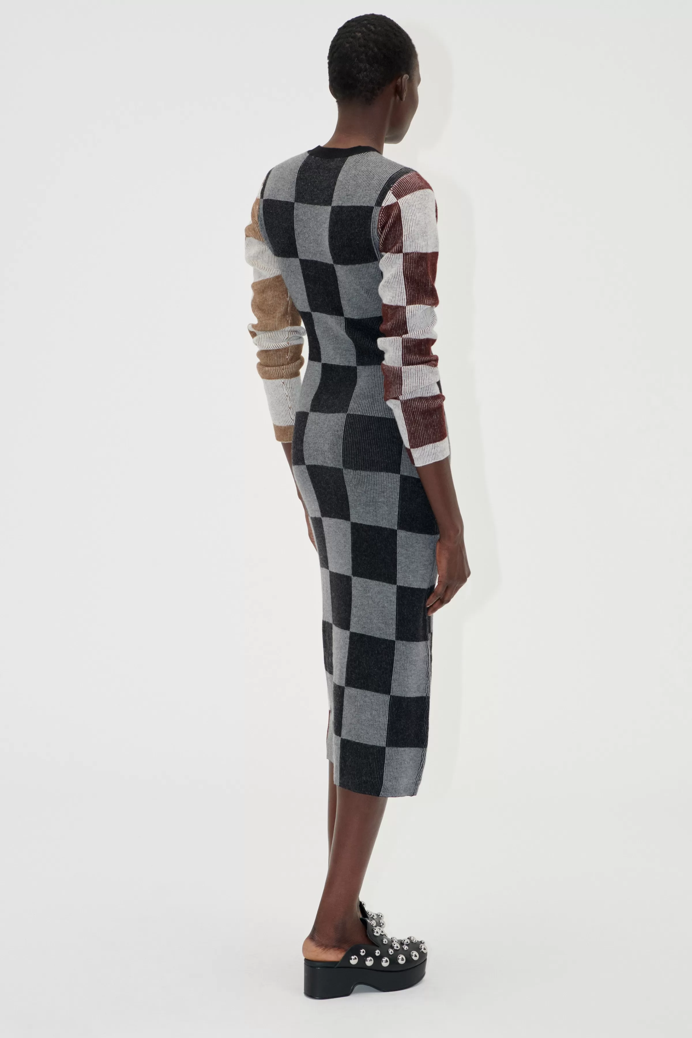 Knitwear | Dresses-STINE GOYA Midi Fitted Dress - Chocolate Combo ChocolateCombo