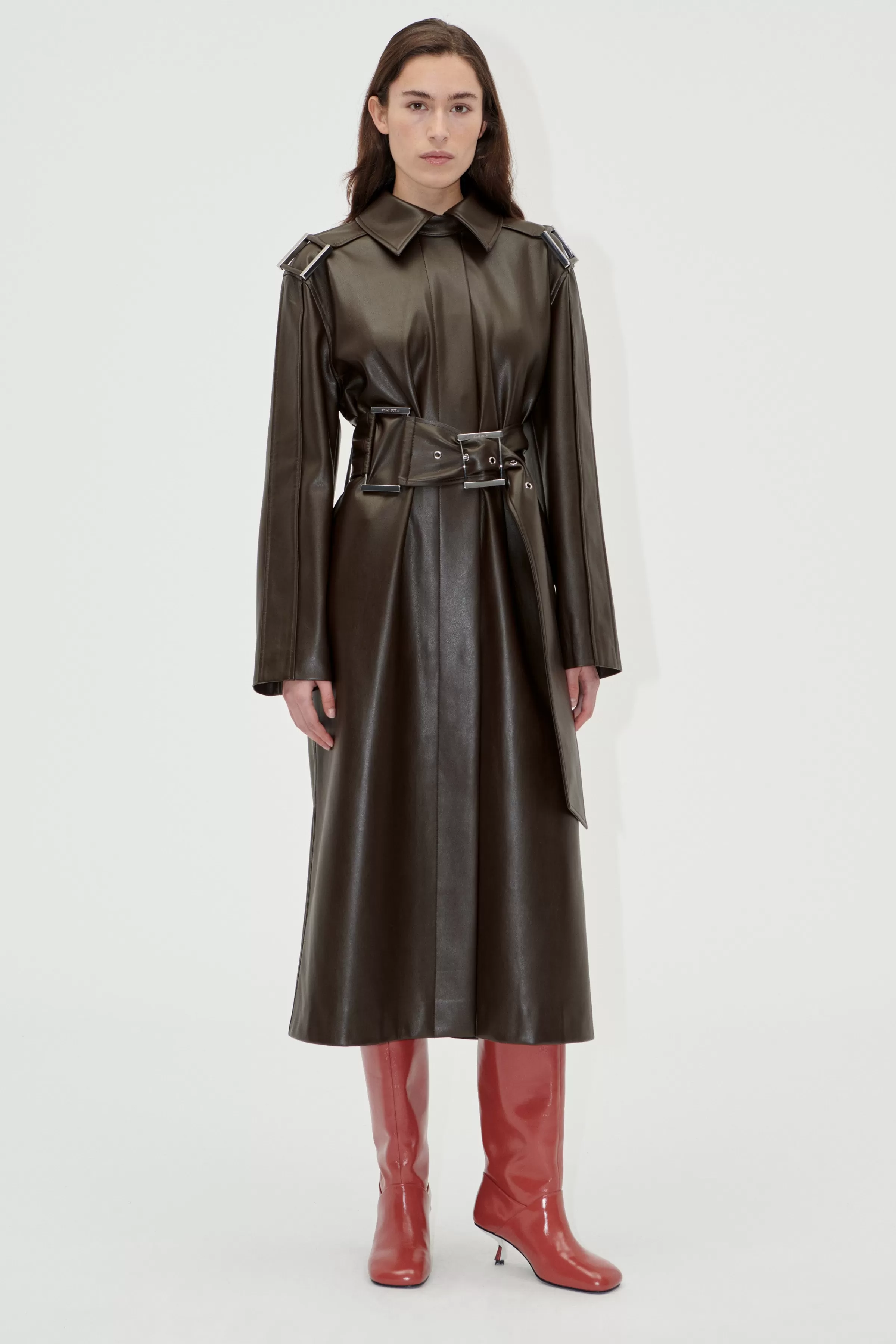 Outerwear-STINE GOYA Oversized Trenchcoat With Buckle Belt - Chocolate