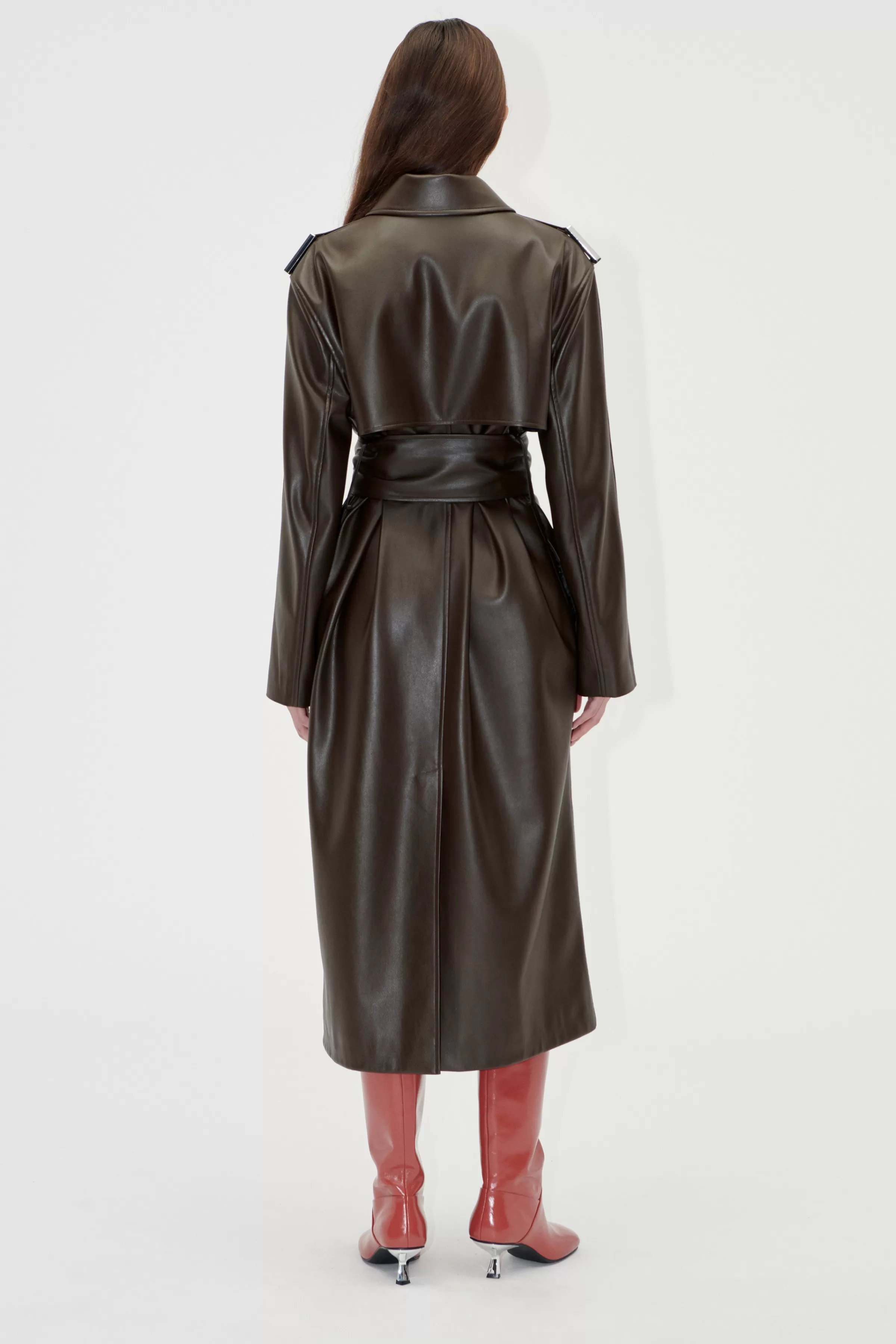 Outerwear-STINE GOYA Oversized Trenchcoat With Buckle Belt - Chocolate