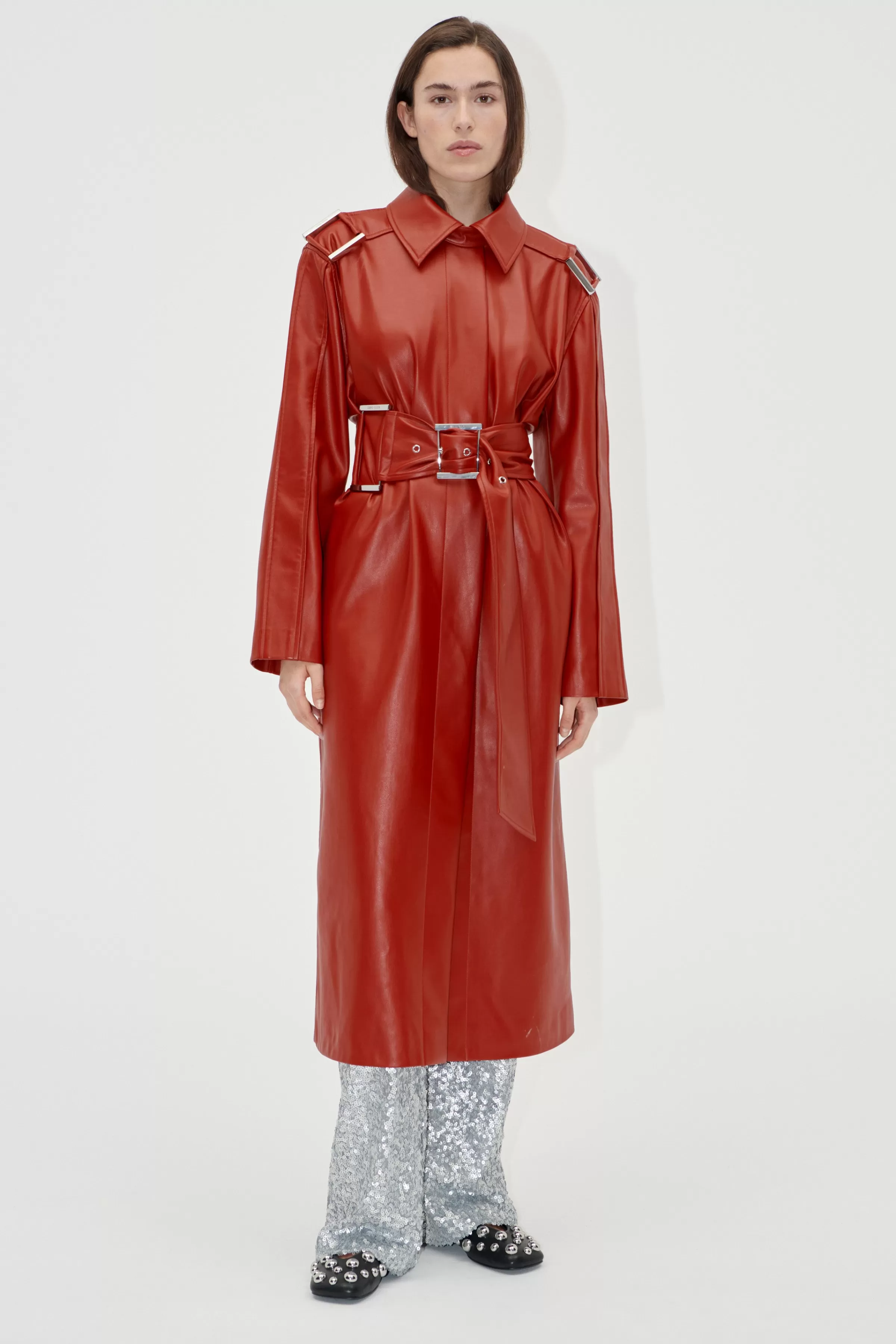 Outerwear-STINE GOYA Oversized Trenchcoat With Buckle Belt - Red Ochre RedOchre