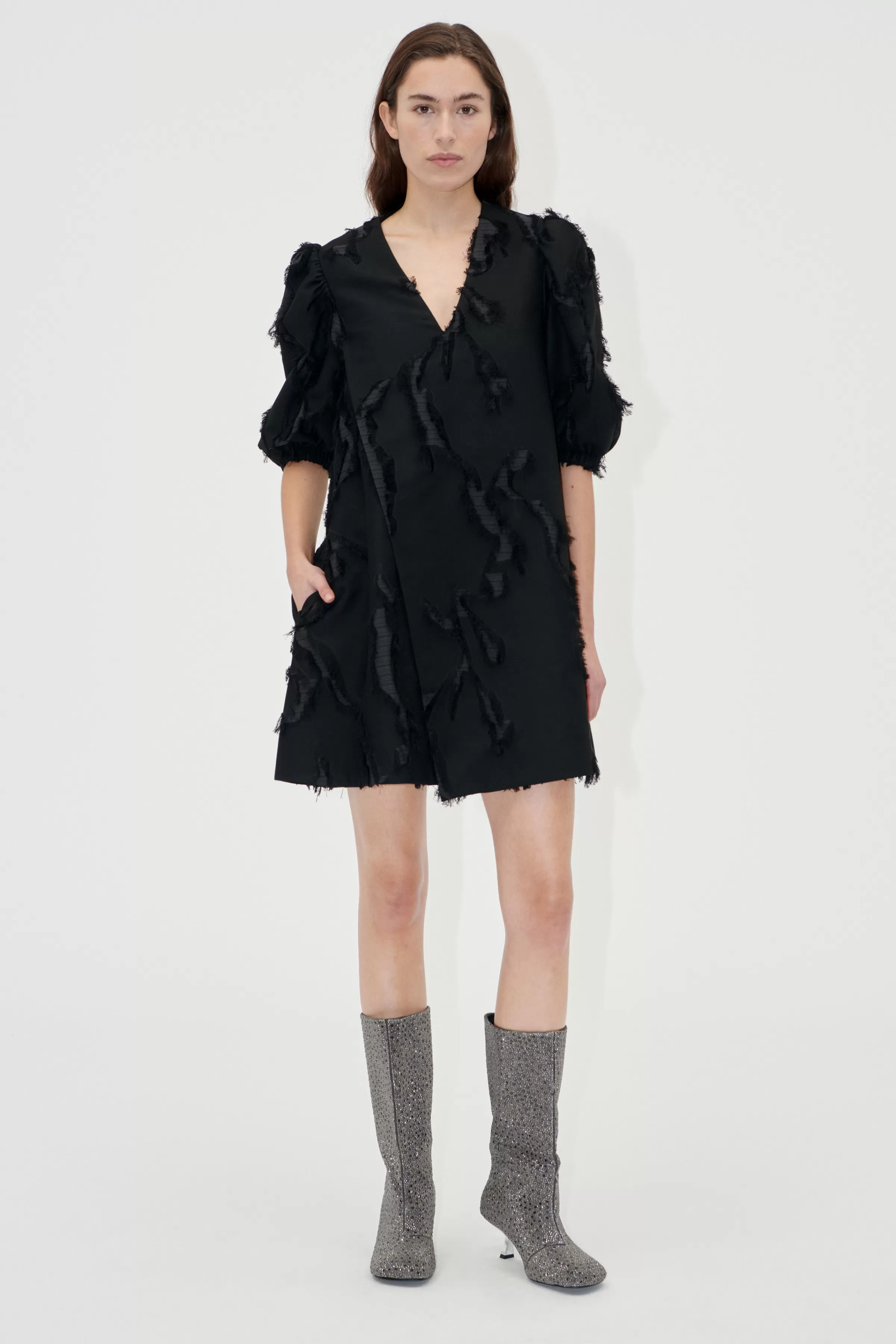 Dresses-STINE GOYA Puffy Sleeves Mini Dress - Jet Black JetBlack