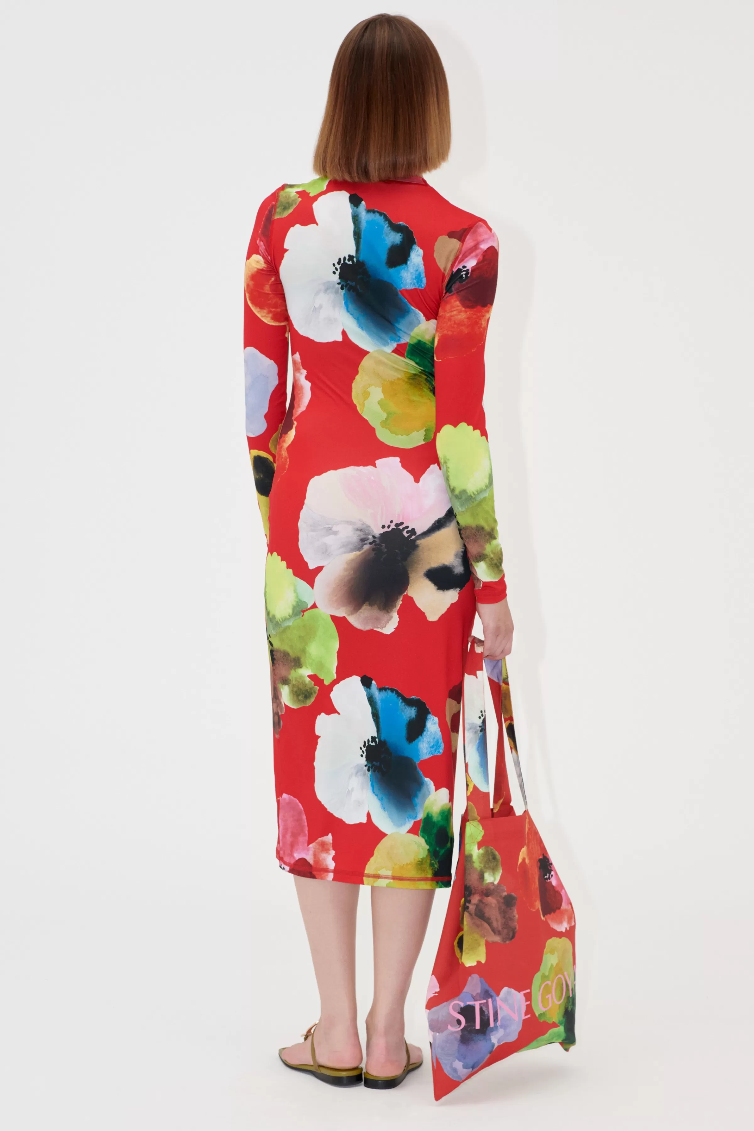 Dresses-STINE GOYA Pullover Long Sleeve Midi Dress - Bloom In Red BloomInRed