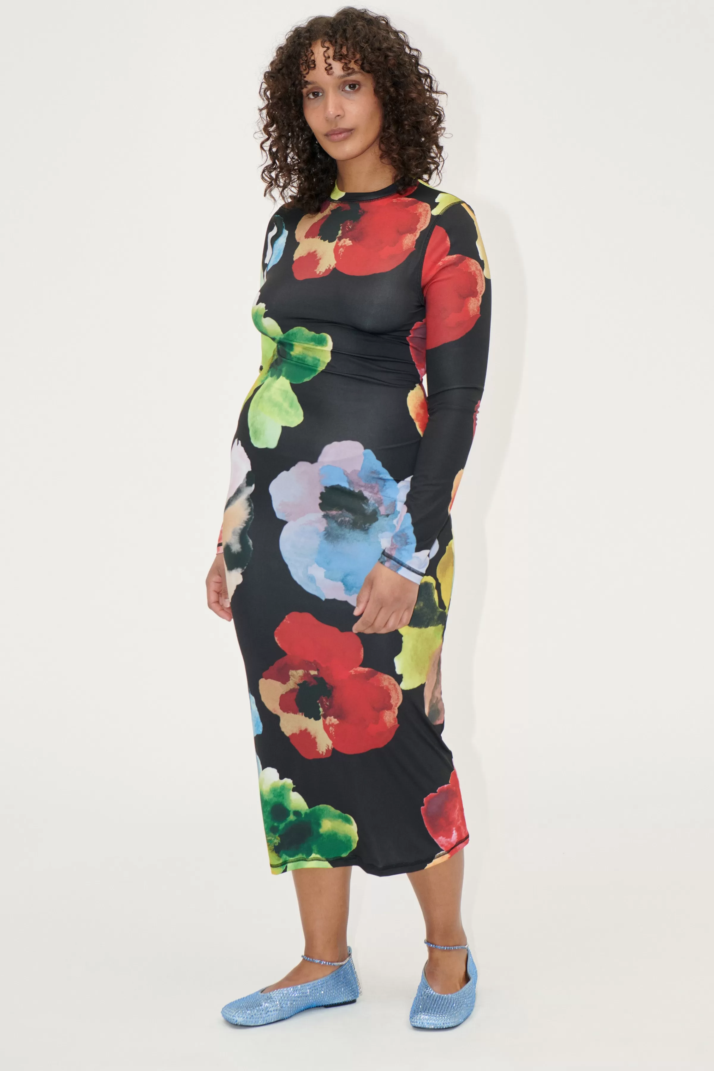 Dresses-STINE GOYA Pullover Long Sleeve Midi Dress - Watercolor Bloom WatercolorBloom