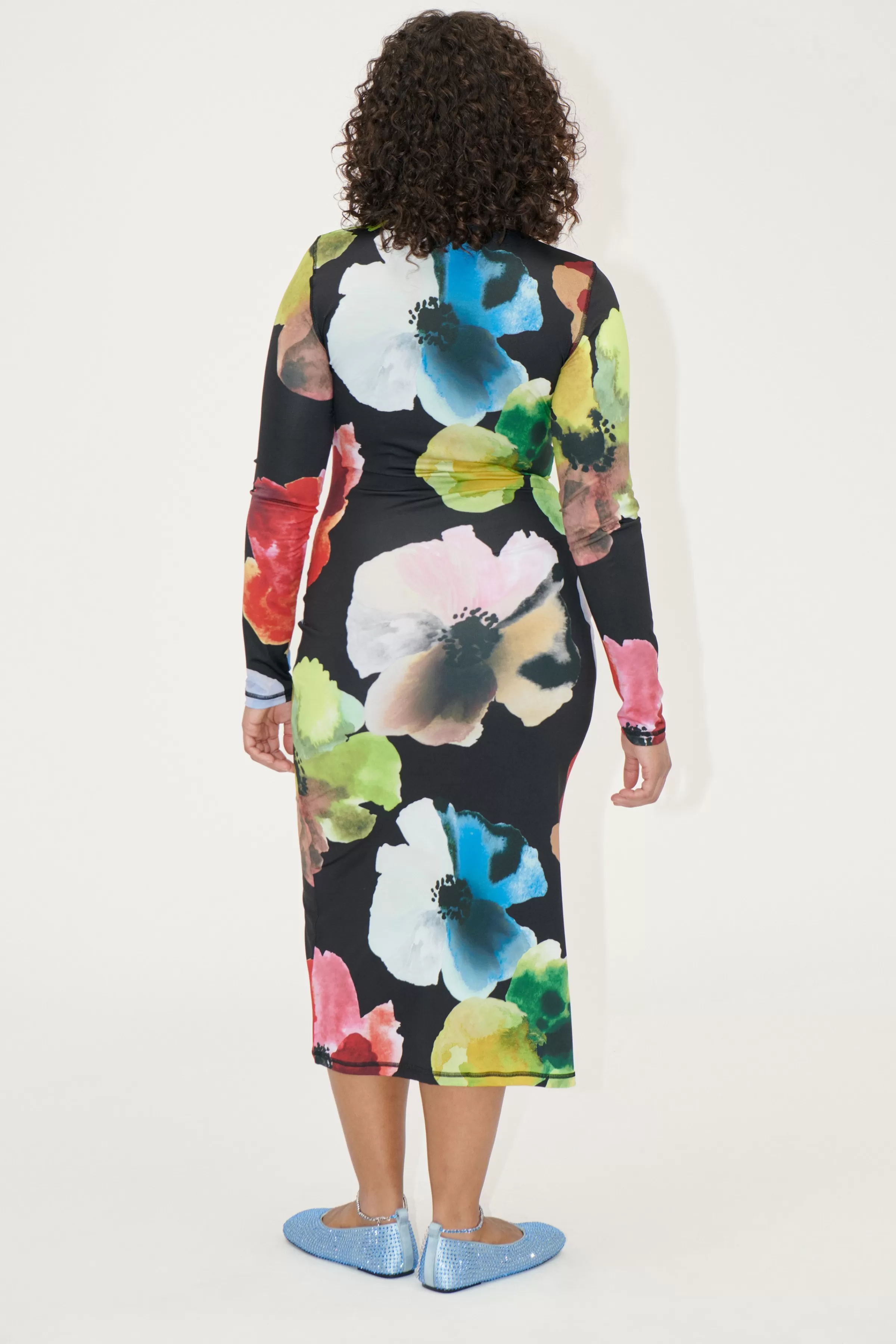 Dresses-STINE GOYA Pullover Long Sleeve Midi Dress - Watercolor Bloom WatercolorBloom