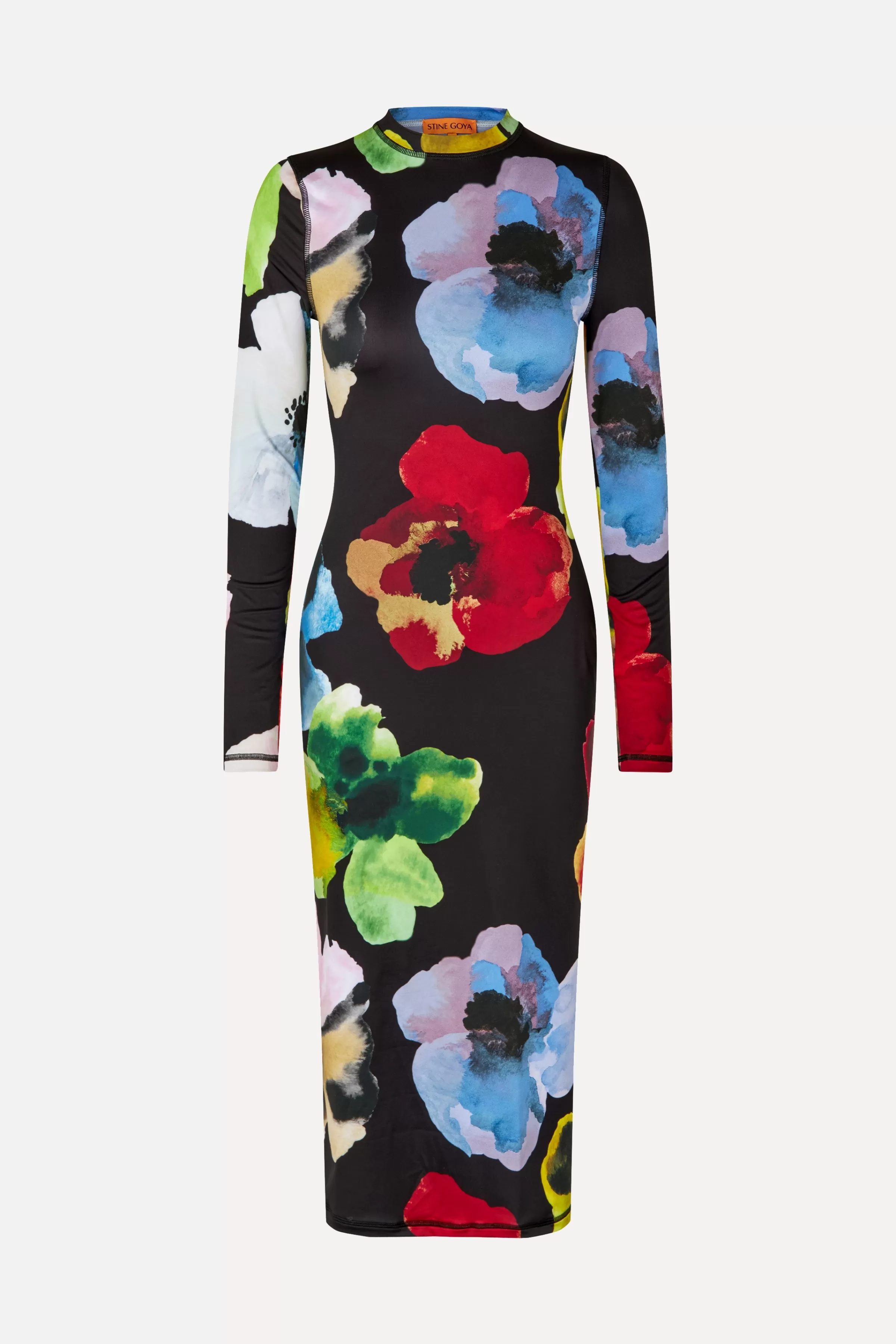 Dresses-STINE GOYA Pullover Long Sleeve Midi Dress - Watercolor Bloom WatercolorBloom