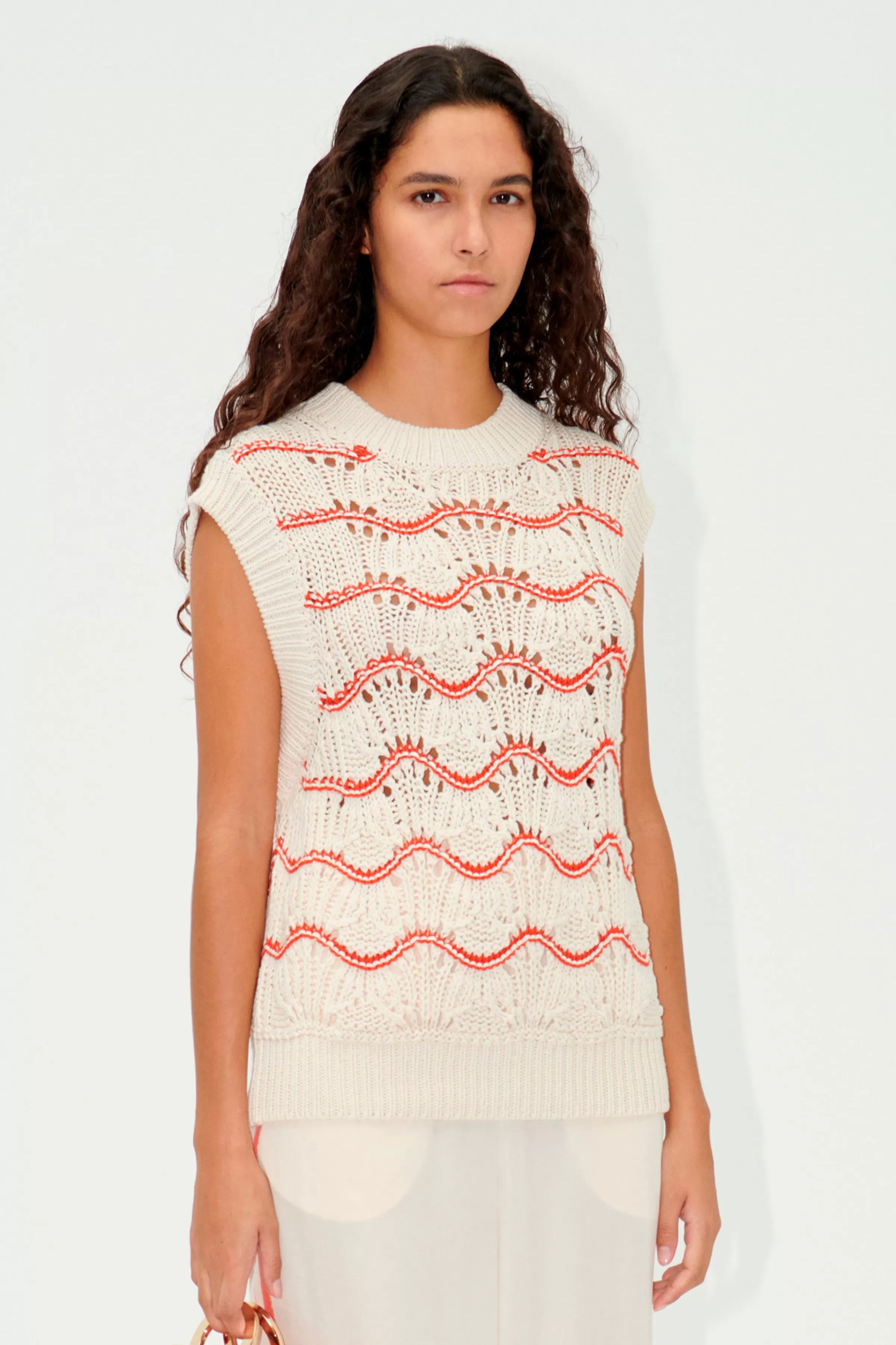 Knitwear-STINE GOYA SGAsger Vest - Orange Waves OrangeWaves