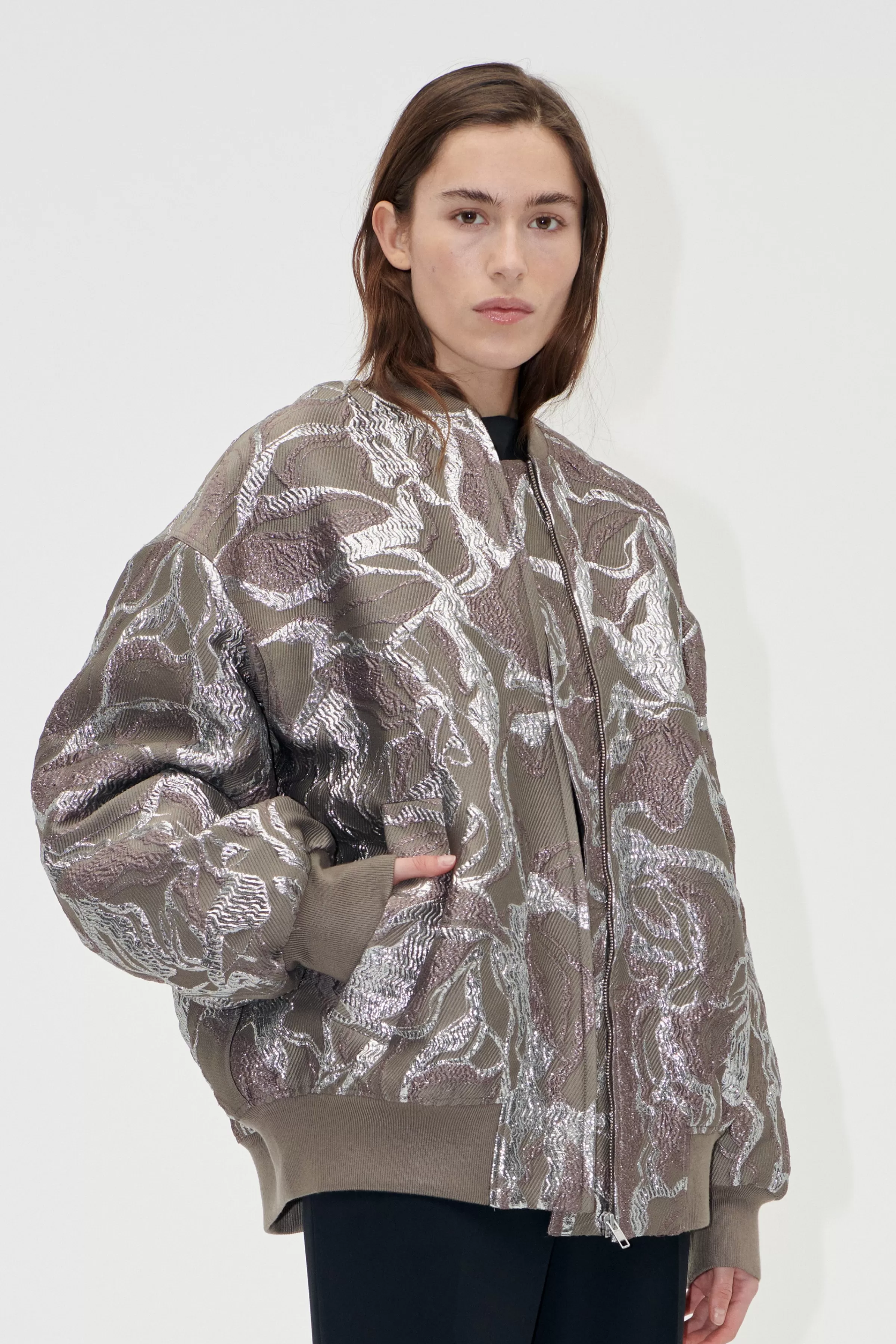 Outerwear-STINE GOYA Volominous Bomber Jacket - Abstract Foliage AbstractFoliage