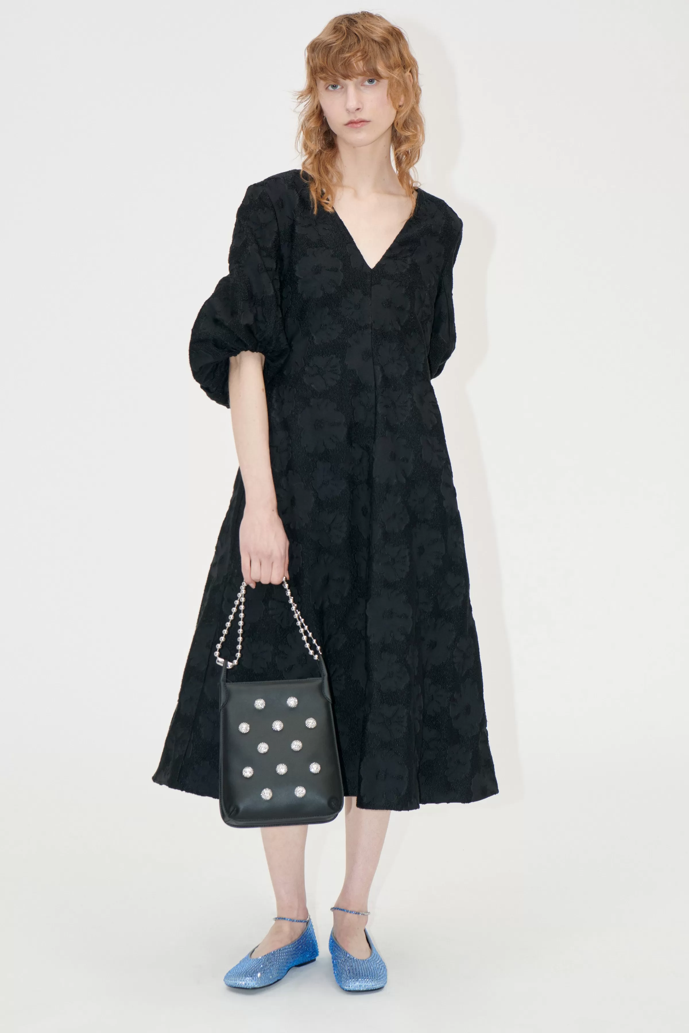 Dresses-STINE GOYA 3/4 Volume Sleeves Midi Dress - Anemone Jacquard AnemoneJacquard