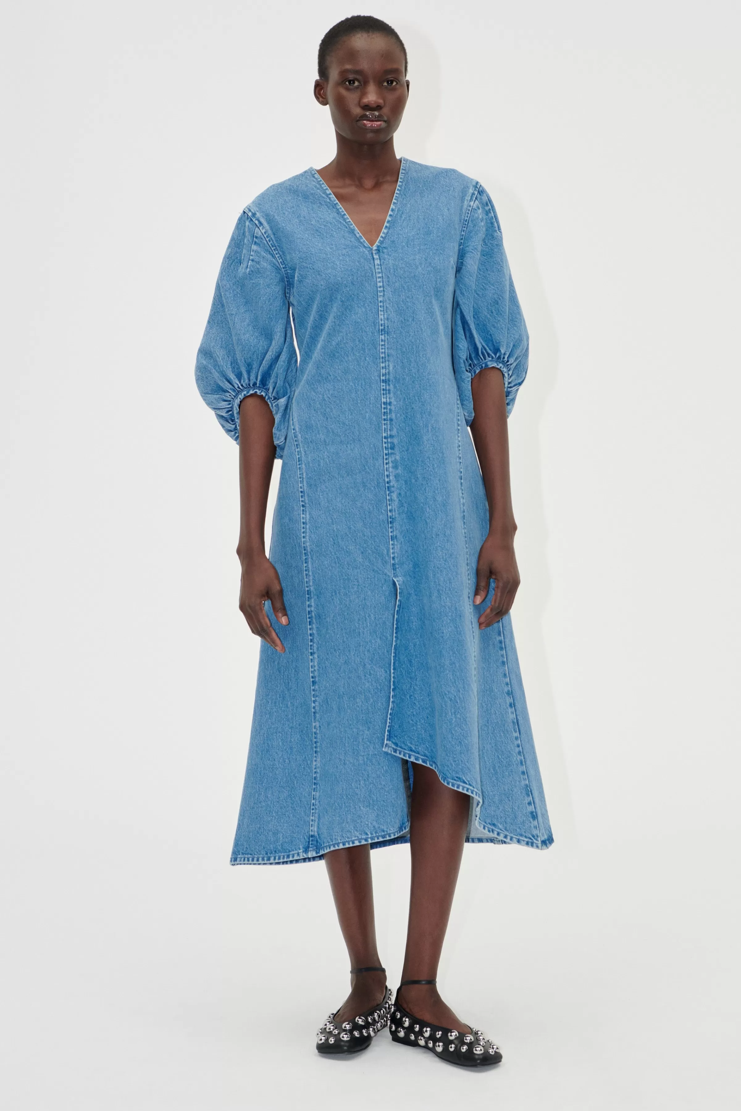 Denim | Dresses-STINE GOYA Volume Sleeves Midi Dress - Denim Blue DenimBlue