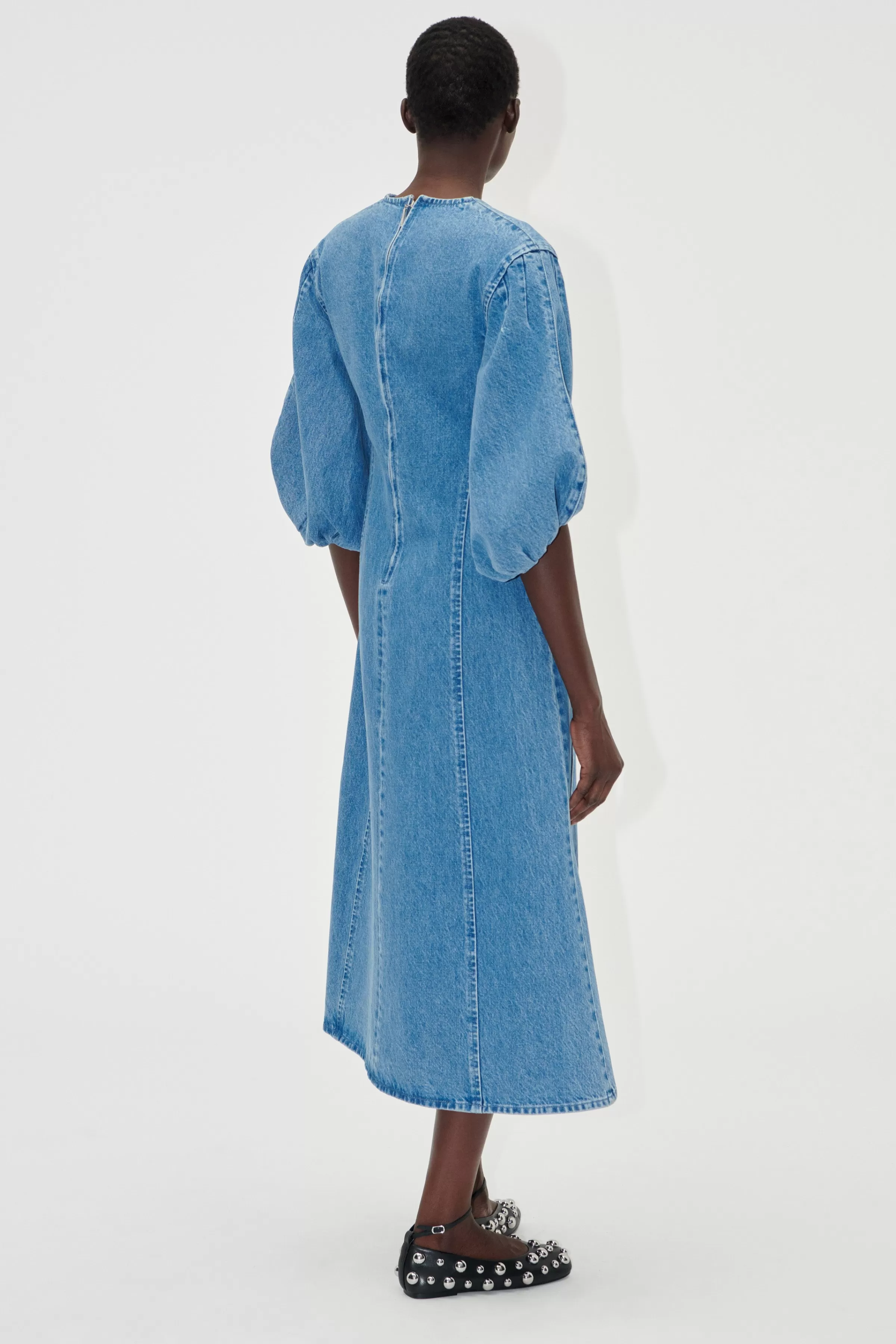 Denim | Dresses-STINE GOYA Volume Sleeves Midi Dress - Denim Blue DenimBlue