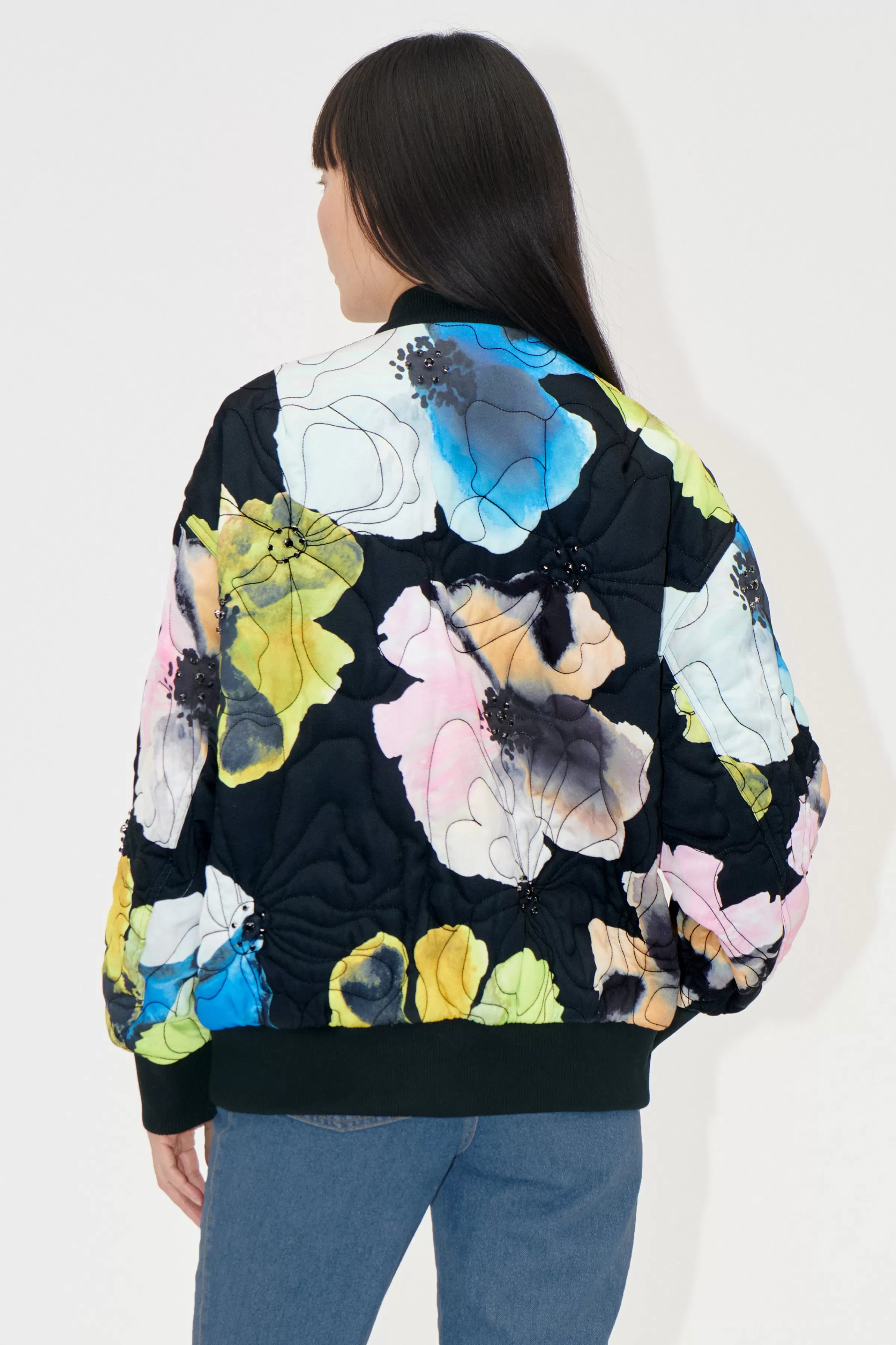 Outerwear-STINE GOYA Voluminous Bomber Jacket - Watercolor Bloom WatercolorBloom