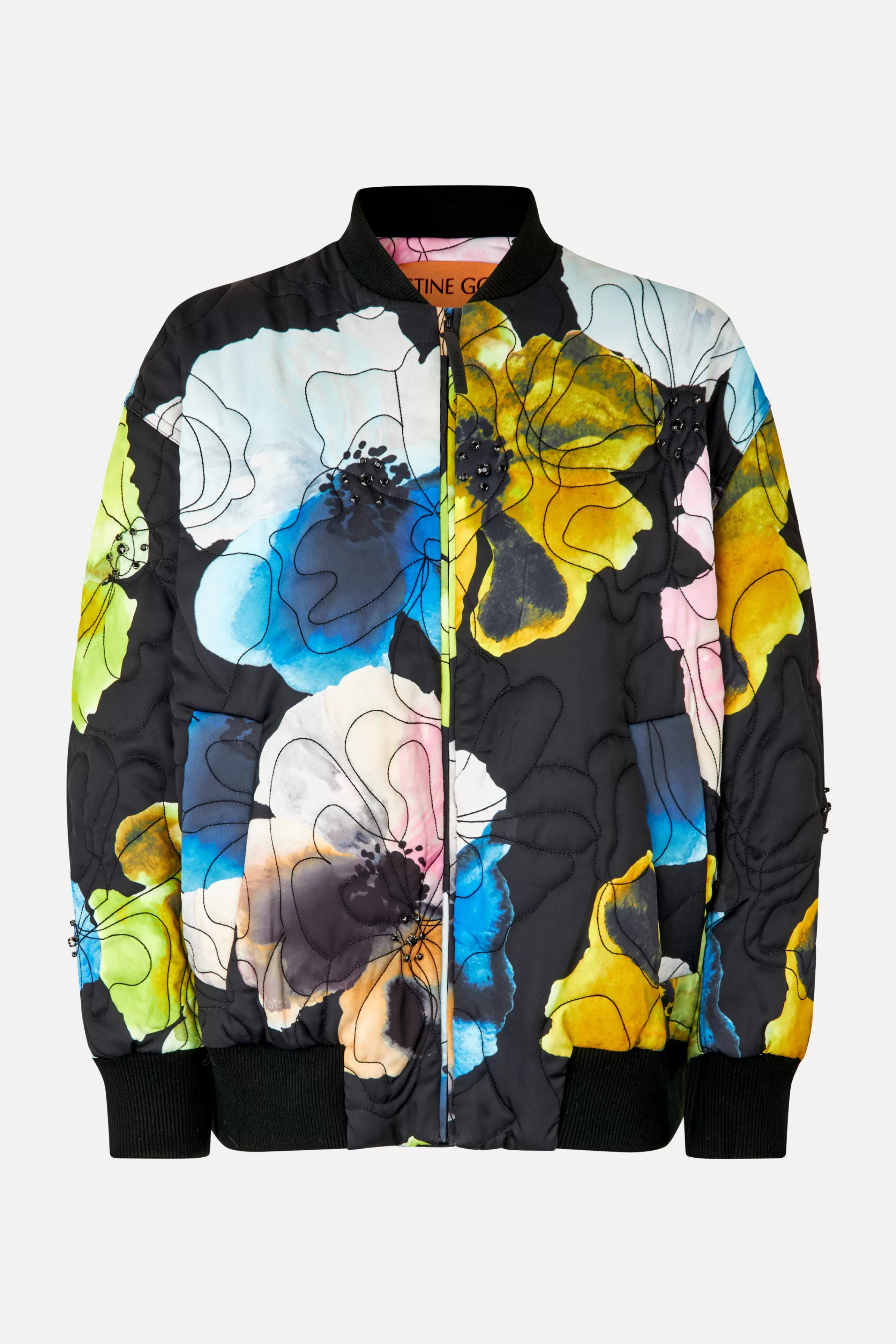 Outerwear-STINE GOYA Voluminous Bomber Jacket - Watercolor Bloom WatercolorBloom
