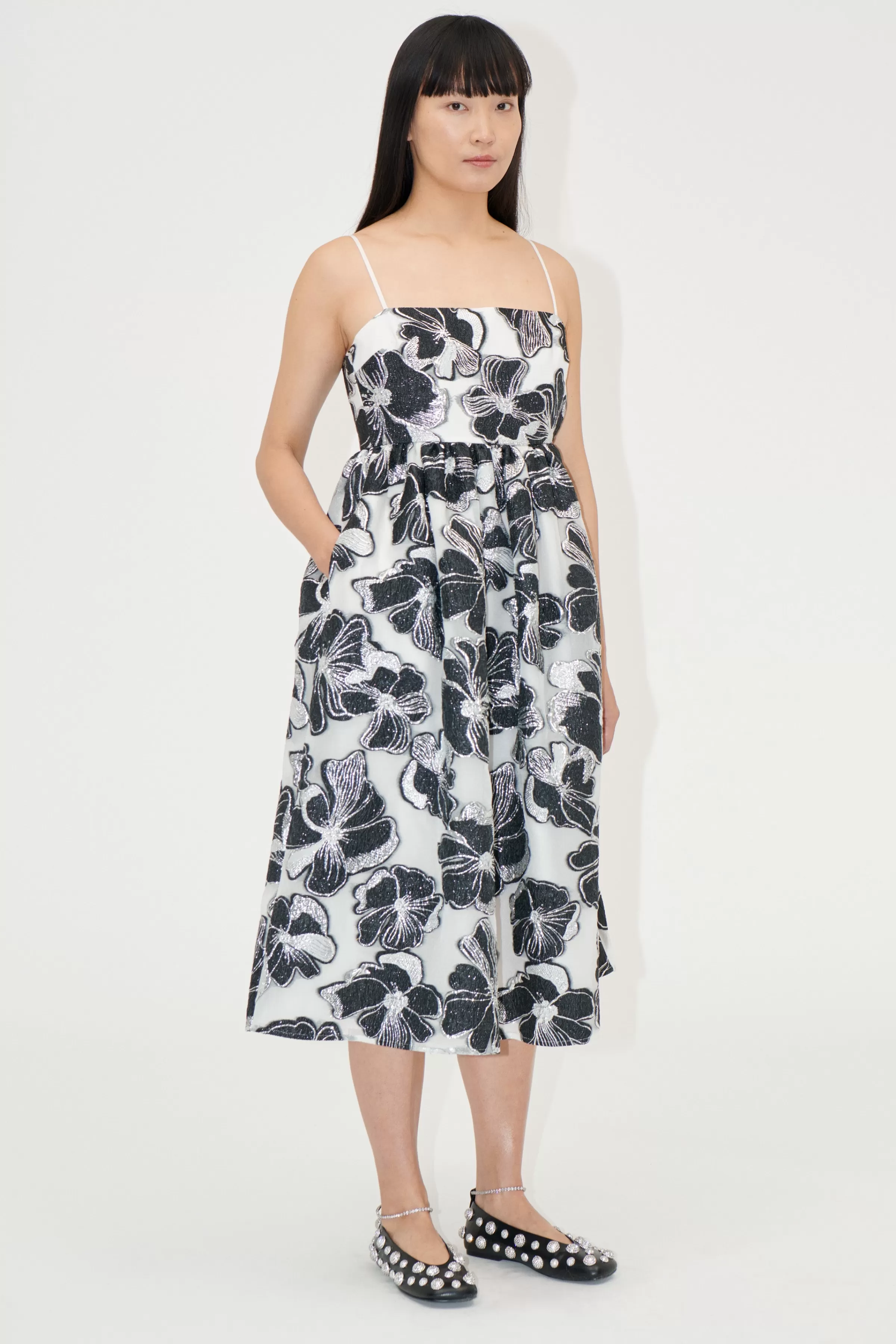 Dresses-STINE GOYA Voluminous Gathered Midi Dress - Anemone Jacquard AnemoneJacquard