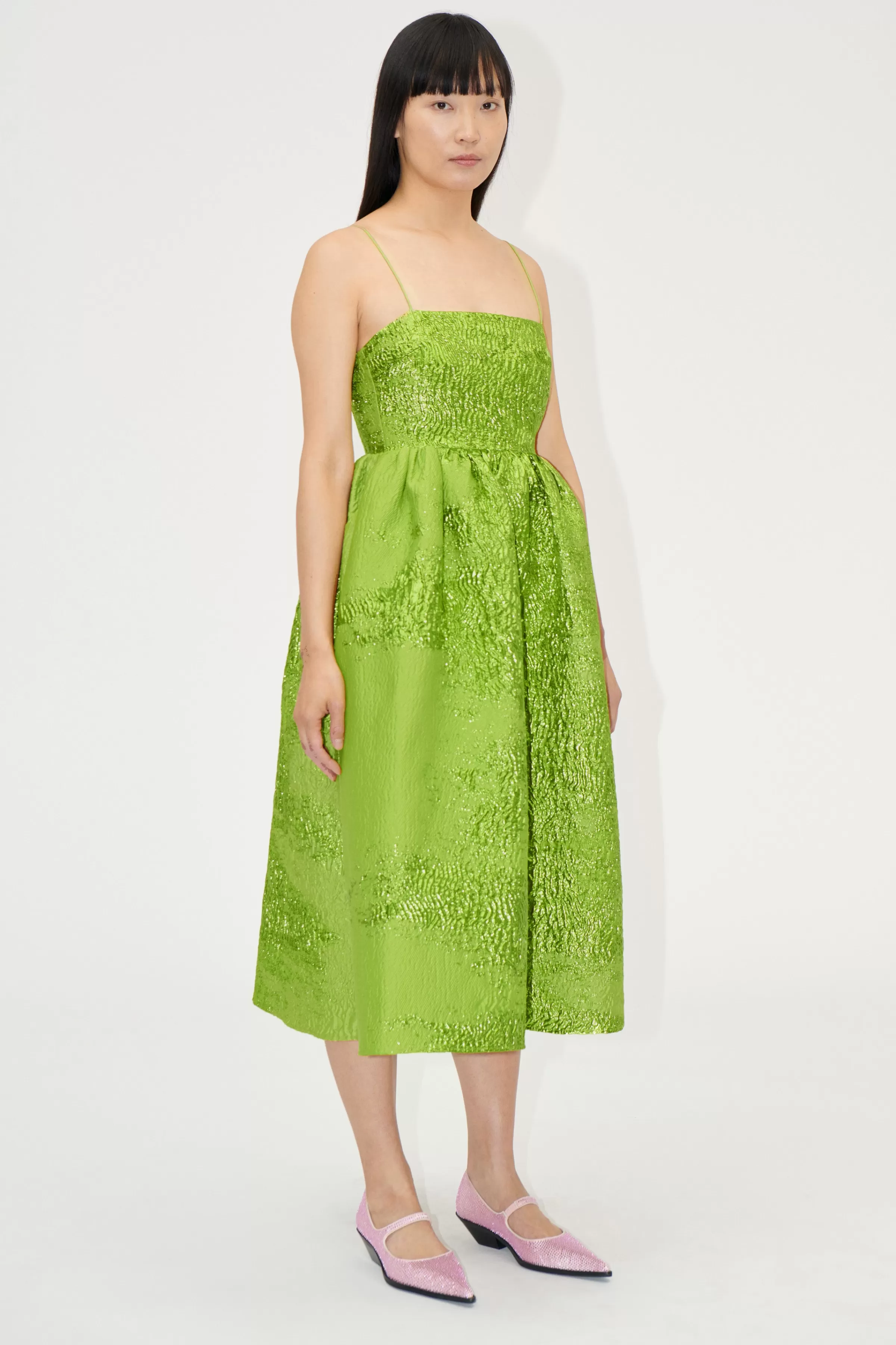 Dresses-STINE GOYA Voluminous Gathered Midi Dress - Green impressionist hue Greenimpressionisthue