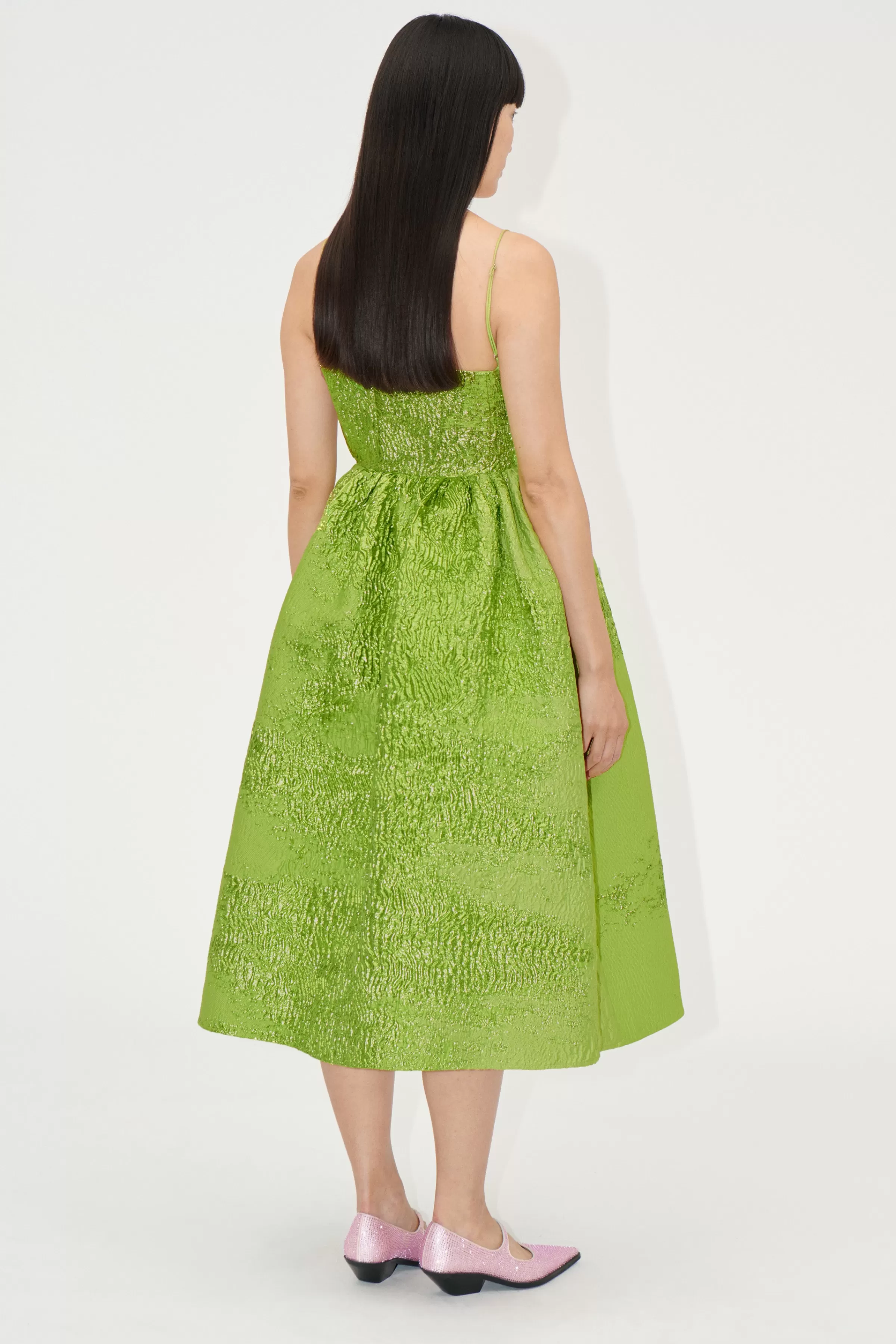 Dresses-STINE GOYA Voluminous Gathered Midi Dress - Green impressionist hue Greenimpressionisthue