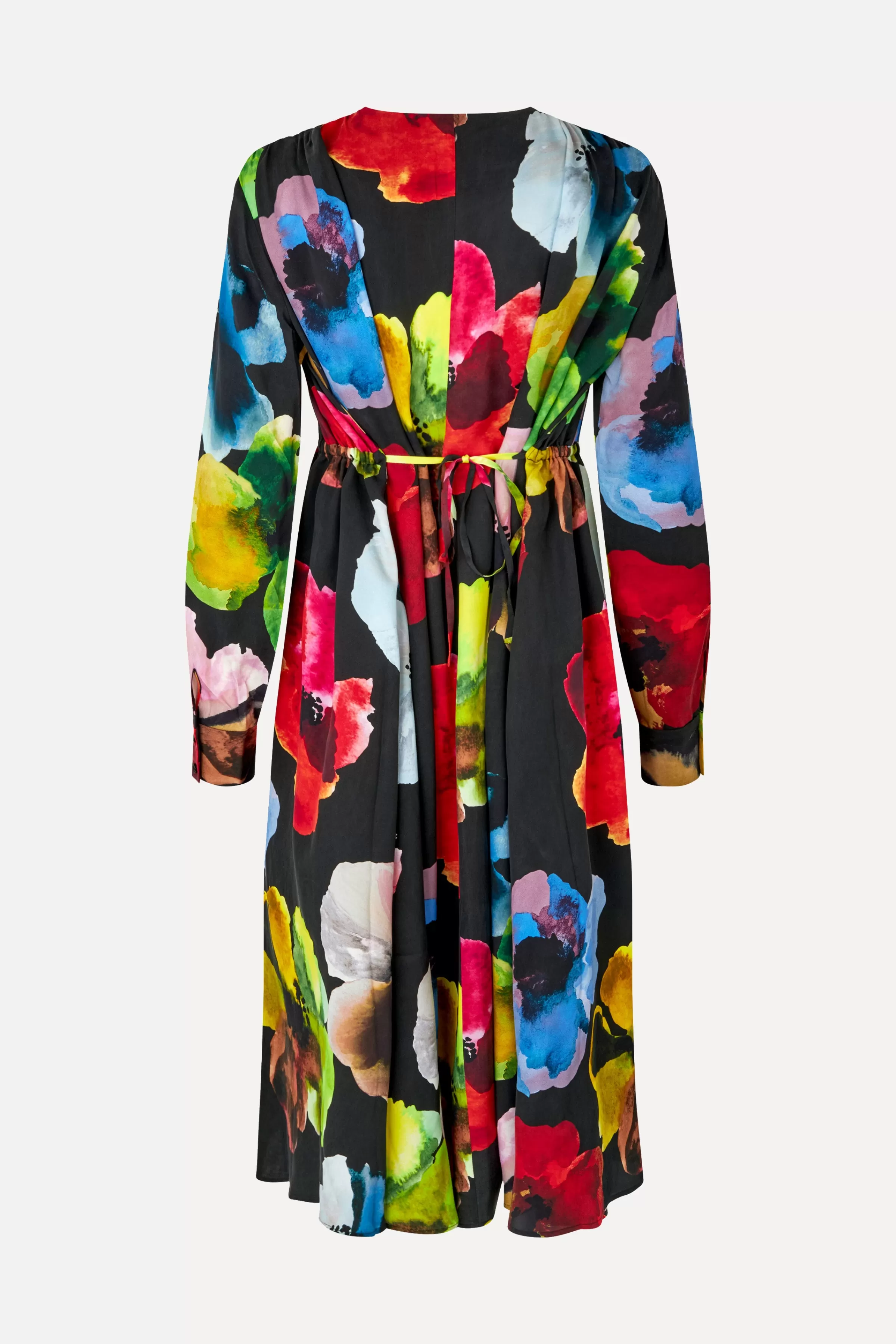 Dresses-STINE GOYA Voluminous V Neck Midi Dress - Watercolor Bloom WatercolorBloom